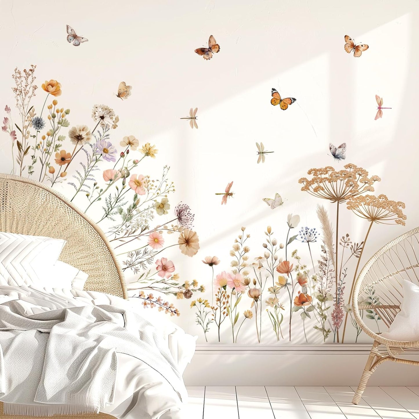 SG2-2513 Boho Wild Flower Wall Decals Botanical Peel and Stick Removable Stickers