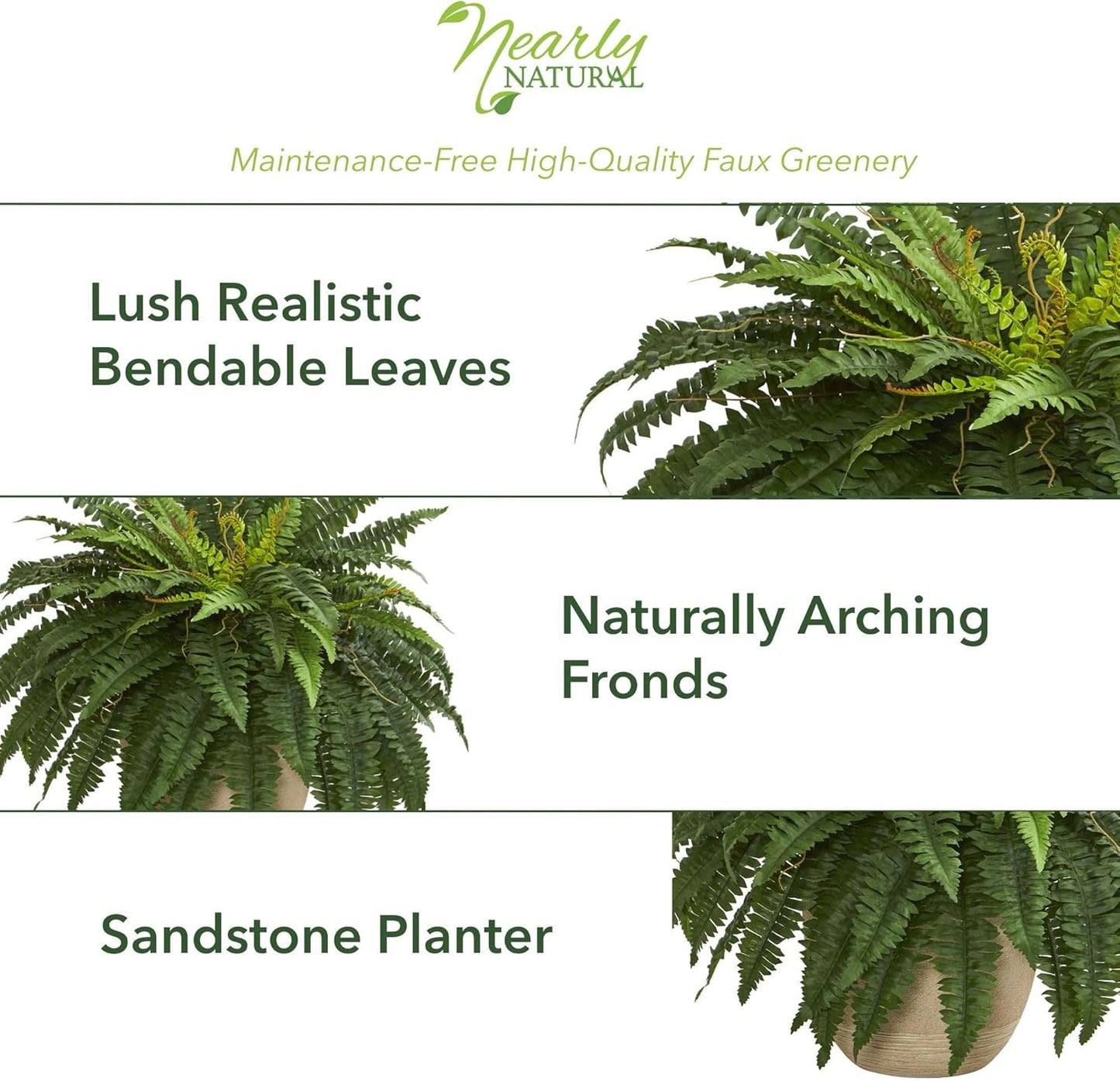 Artificial Boston Fern Plant in Sandstone Planter / 22 Inch