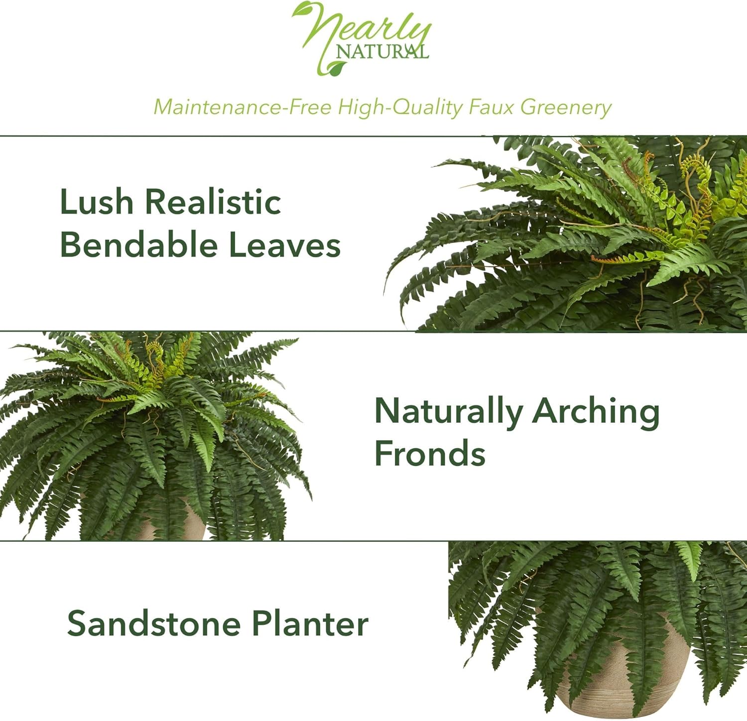 Artificial Boston Fern Plant in Sandstone Planter / 22 Inch
