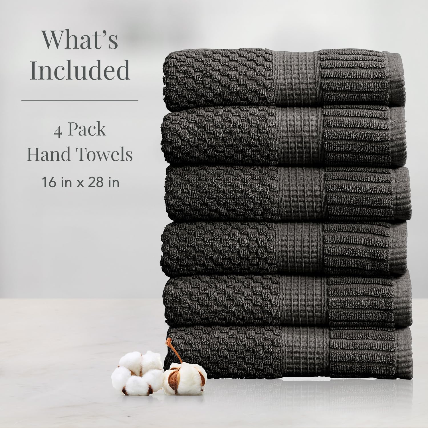 NY Loft 100% Cotton 6-Pack Hand Towel Set | Dark Grey | Quick-Dry | Six 16" x 28" Hand Towels | Super Absorbent