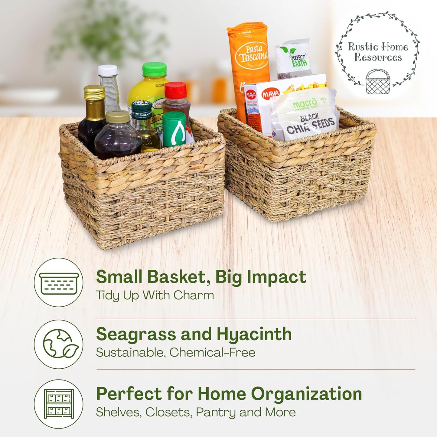 Small Wicker Storage Baskets / 8 x 7 x 5.5 / Small - " In. / Natural / Set of 2