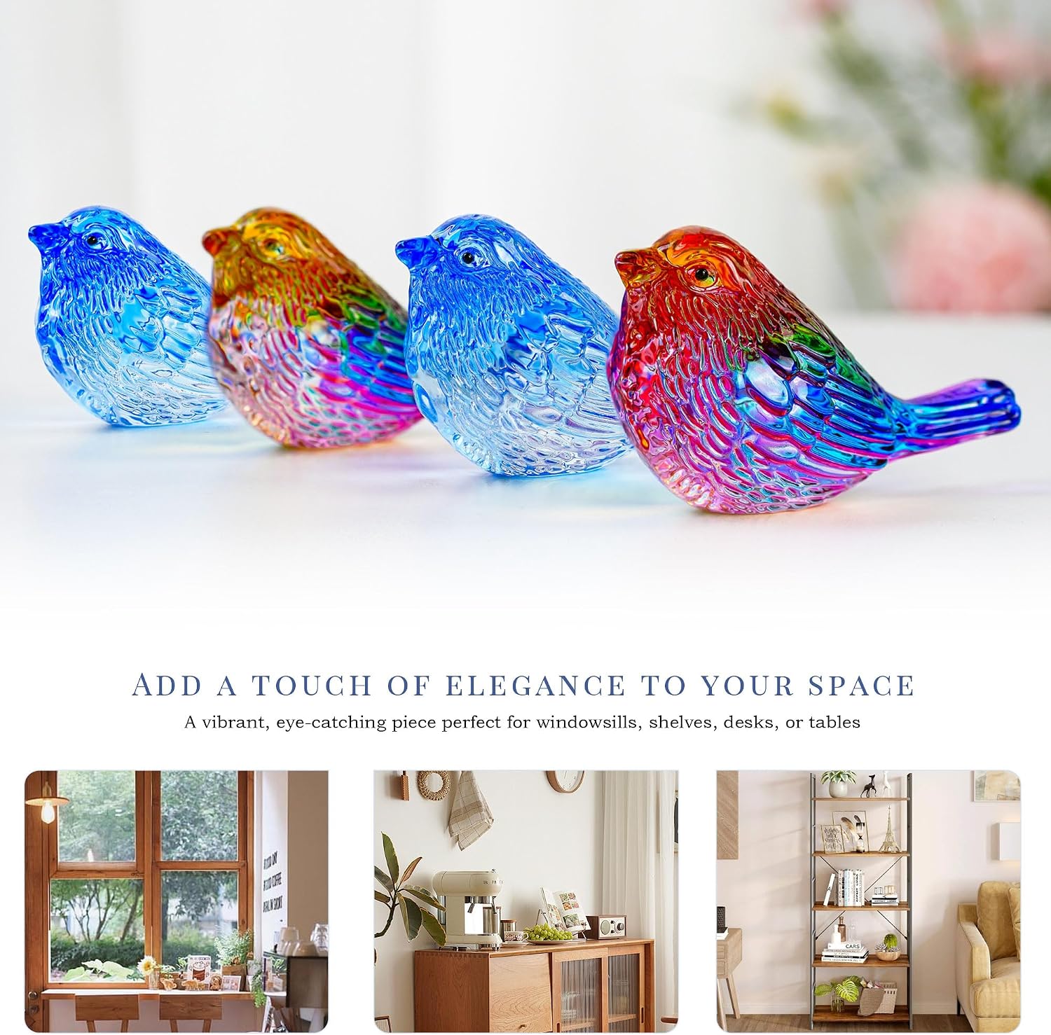 Small Glass Bird Figurines Statues for Tabletop / Multi / 3 Inch / Set of 2