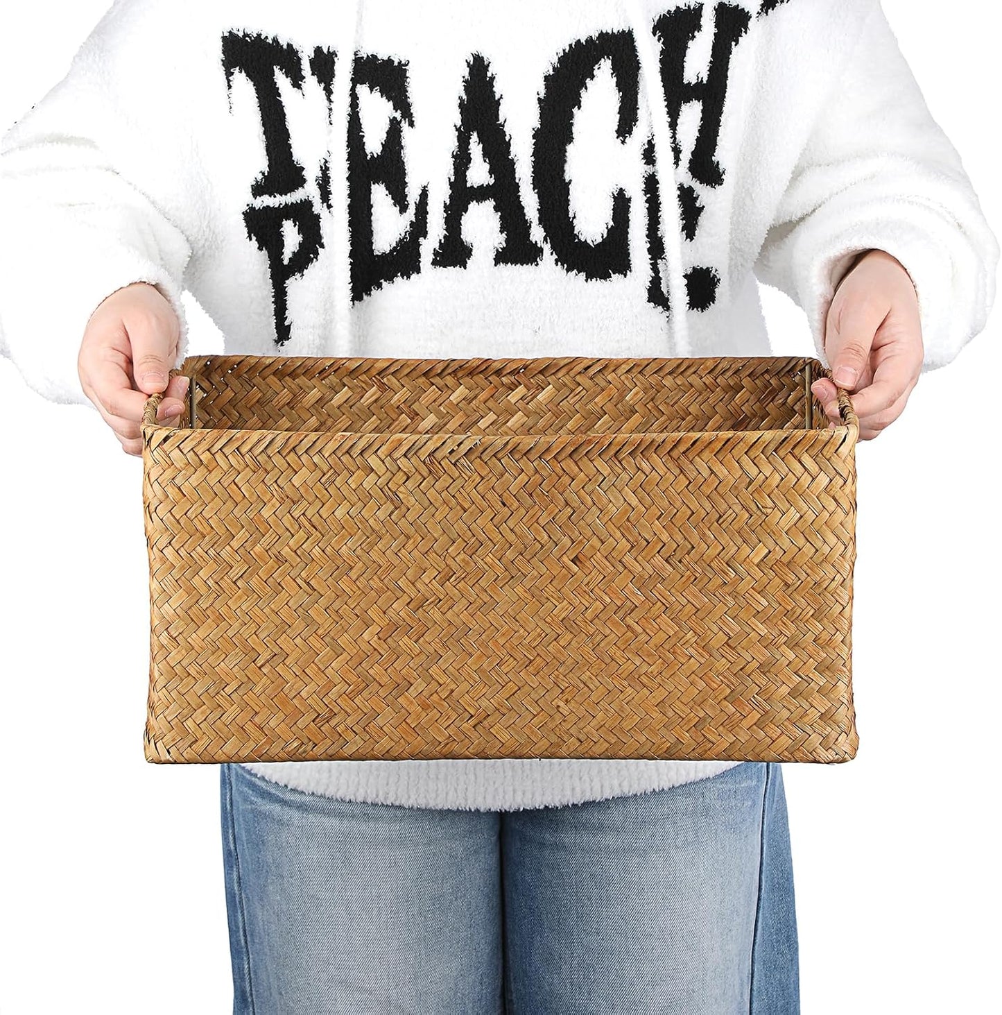 Seagrass Storage Baskets Bin / 16.1 x 11.8 x 7.7 / Large / Caramel