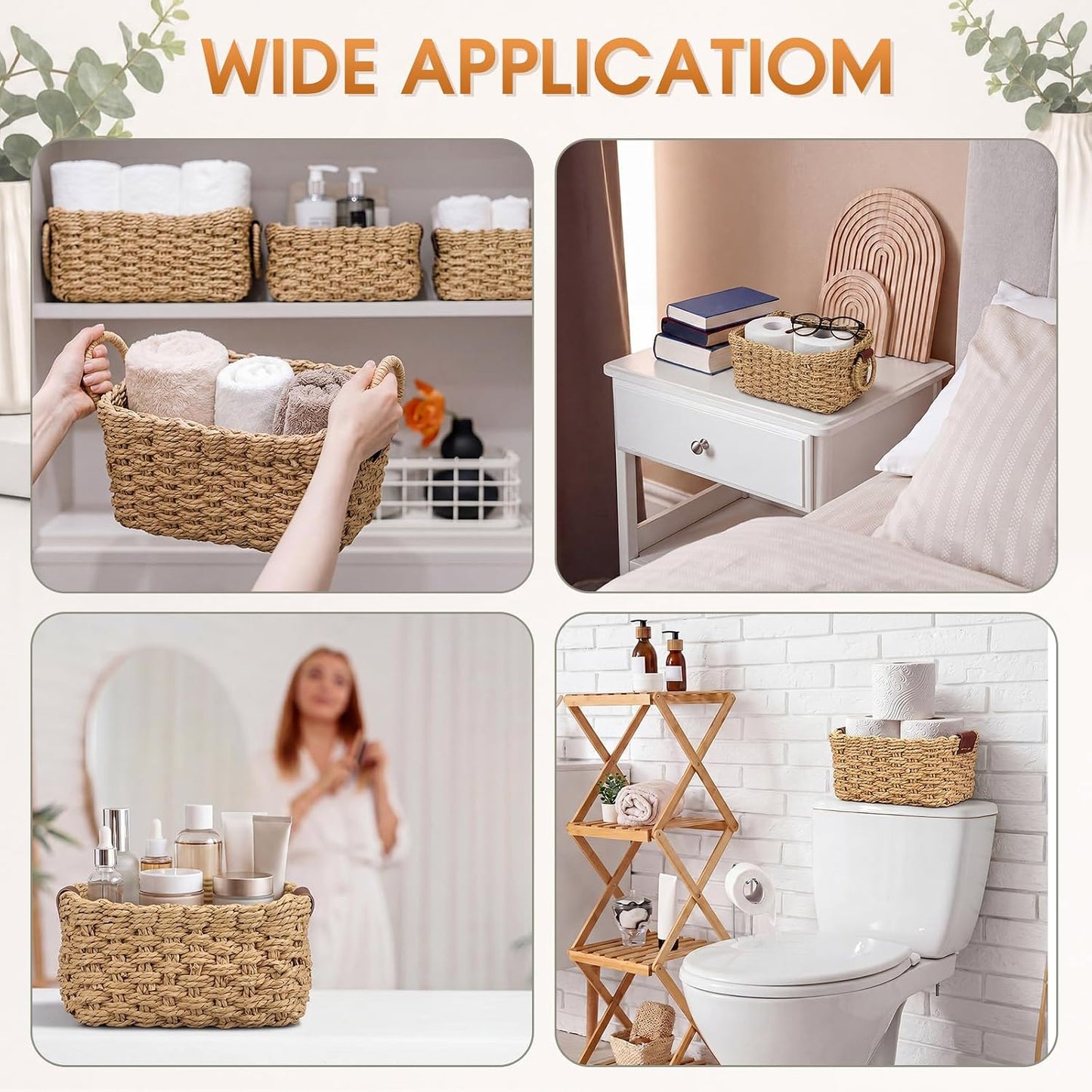 Toilet Paper Storage Wicker Baskets Bathroom Counter Organizer / Paper Rope / Brown / Set of 3