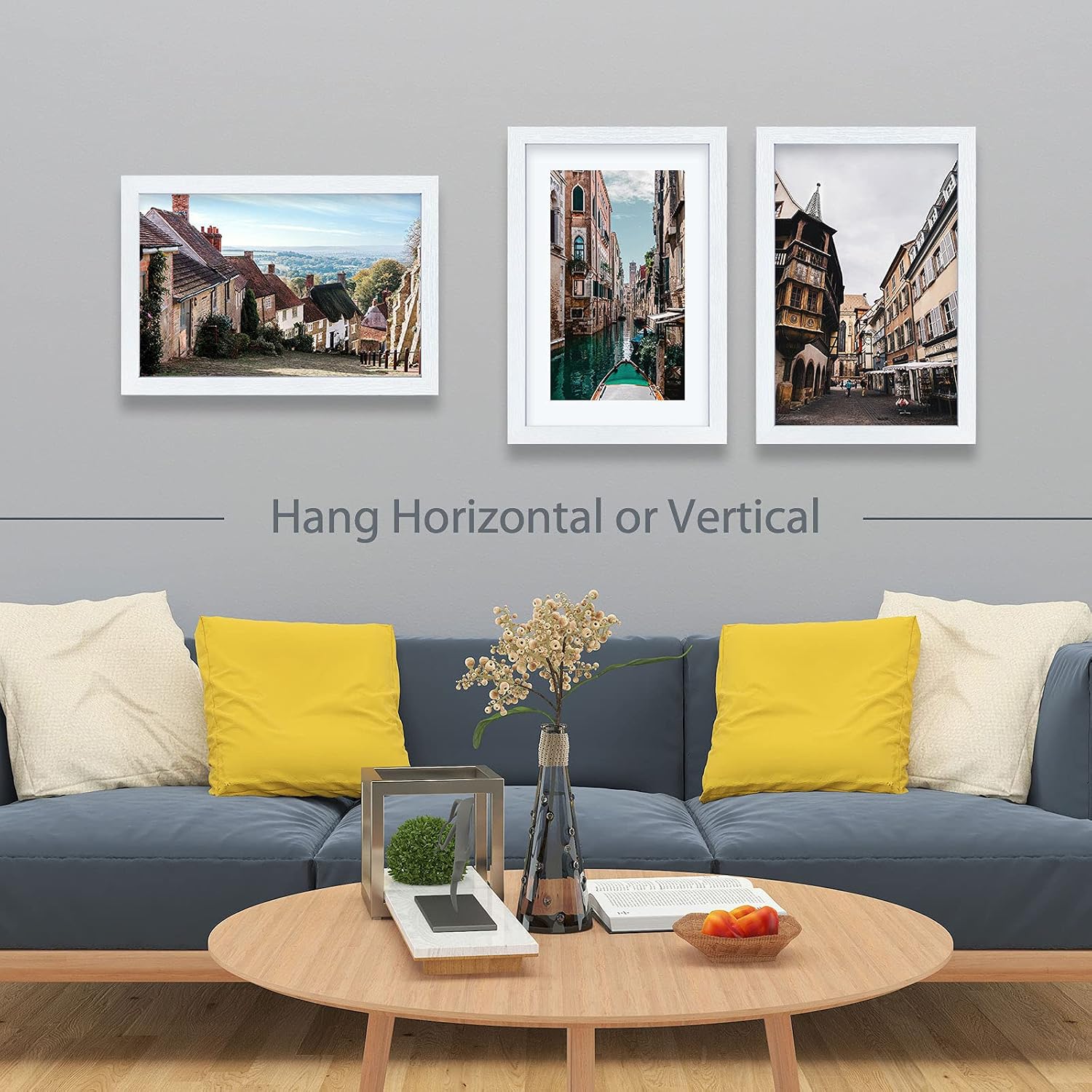 VCK 13x19 Frames 3 Pack, White Poster Frame MDF Wood with Polished Plexiglass, Wall Mounting Horizontal & Vertical