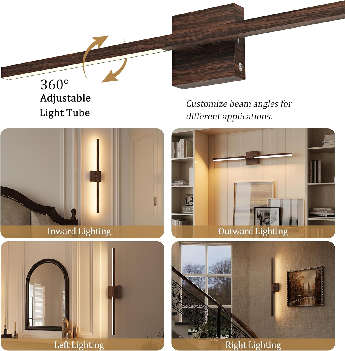 Rayogale Walnut Battery Operated Wall Sconce with Remote Control 32 Inch | 3000/4500/6000K Dimmable 8000mAh Wireless
