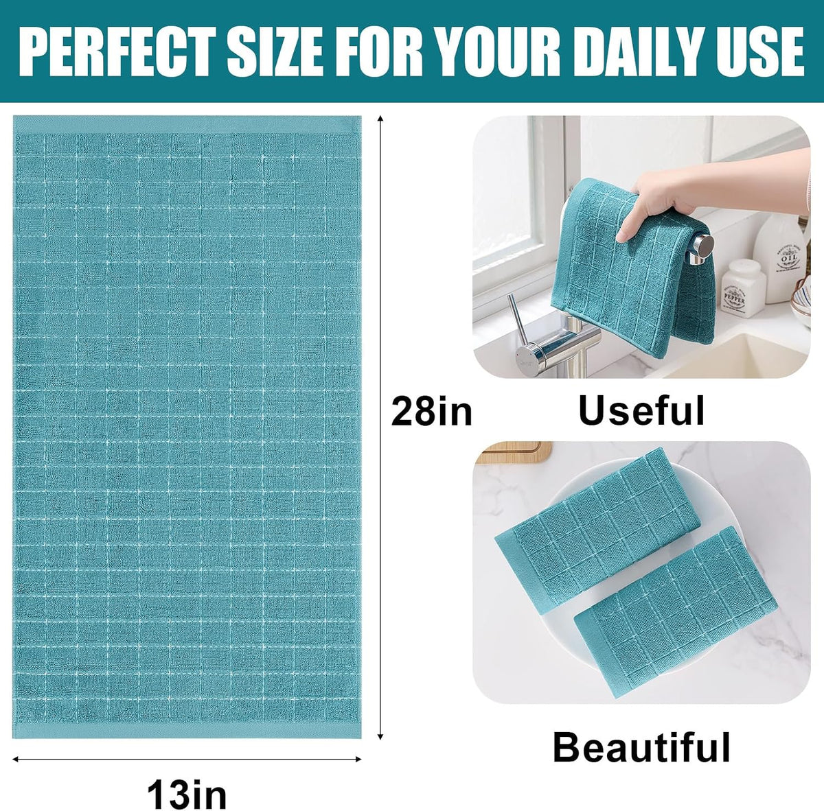 Homaxy 100% Cotton Terry Kitchen Towels, 6 Pack, Lake Blue | Ultra Soft and Absorbent Dish Towels for Kitchen, Suitable