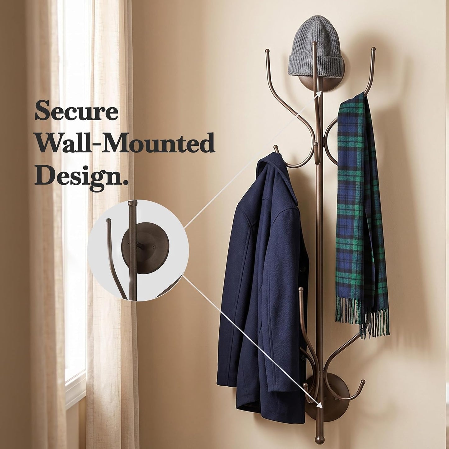Kings Brand Furniture – Nino Metal 12 Hook Wall Mount Coat & Hat Rack, Pewter