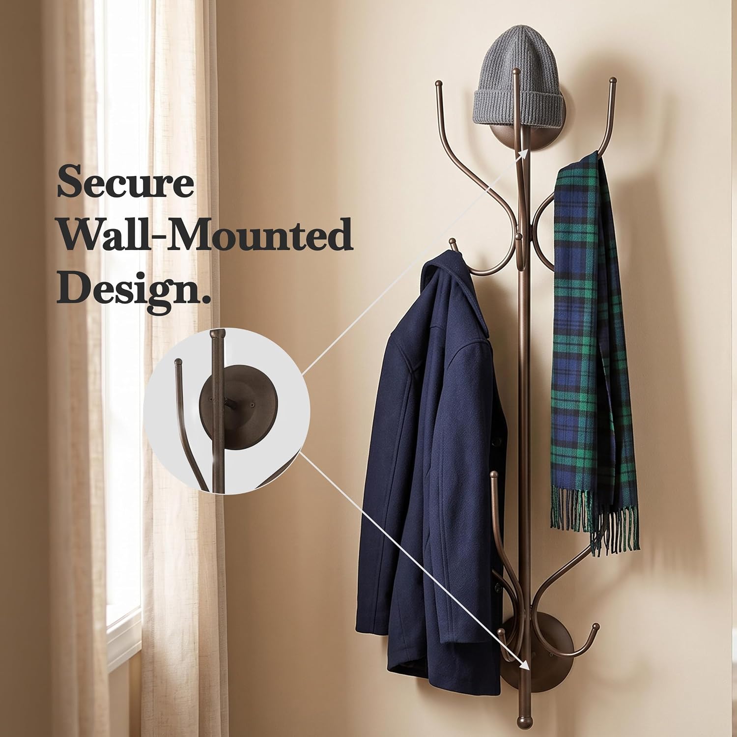 Kings Brand Furniture – Nino Metal 12 Hook Wall Mount Coat & Hat Rack, Pewter