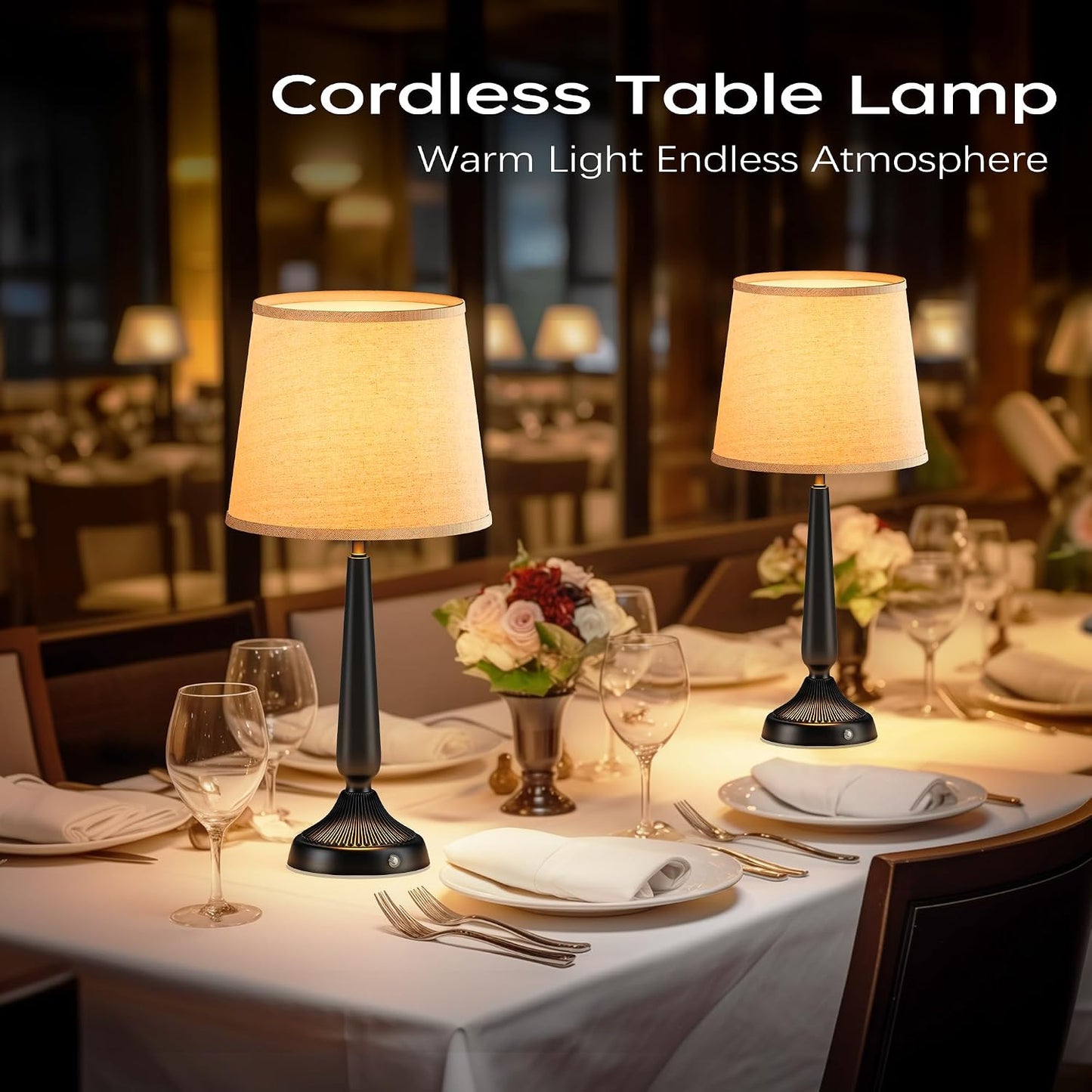 Cordless Table Lamp, 5000mAh Battery Rechargeable Touch Lamp, 3-Level Brightness Bedside Lamps, Modern Black Iron