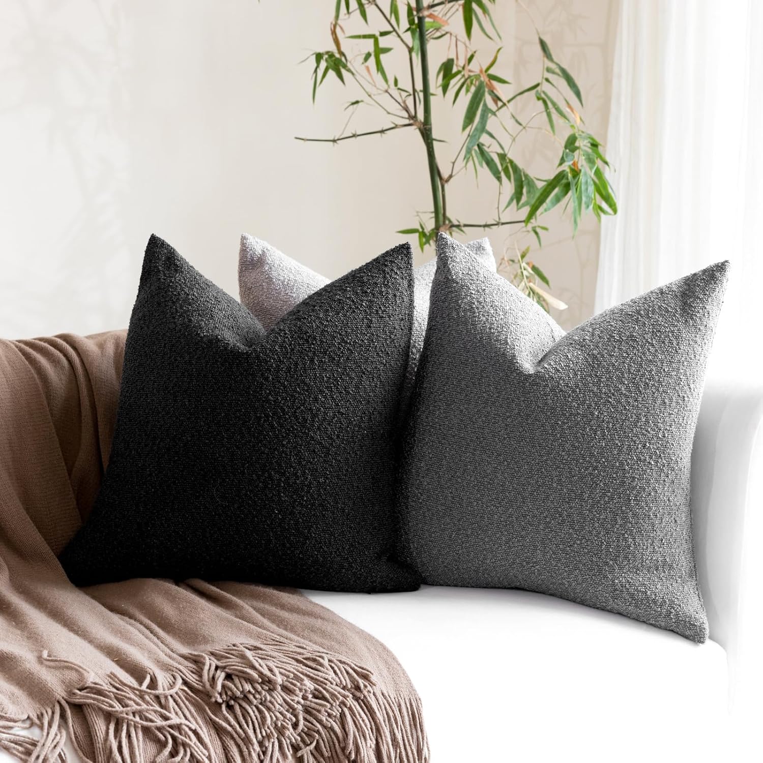 Boucle Lumbar Pillow Covers / Black / 20 x 12 / Set of 2