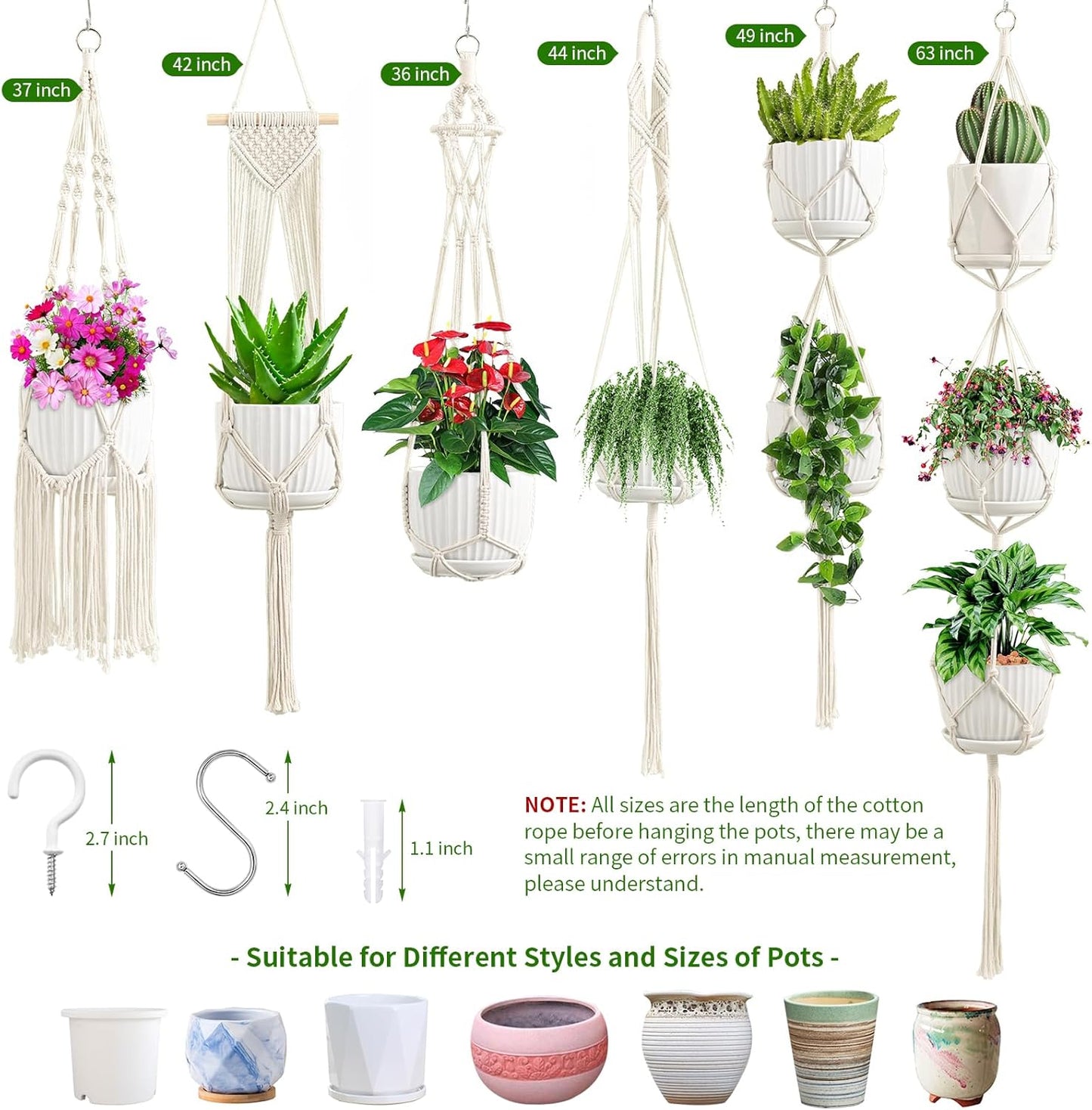 Macrame Plant Hangers / Ivory / Set of 6