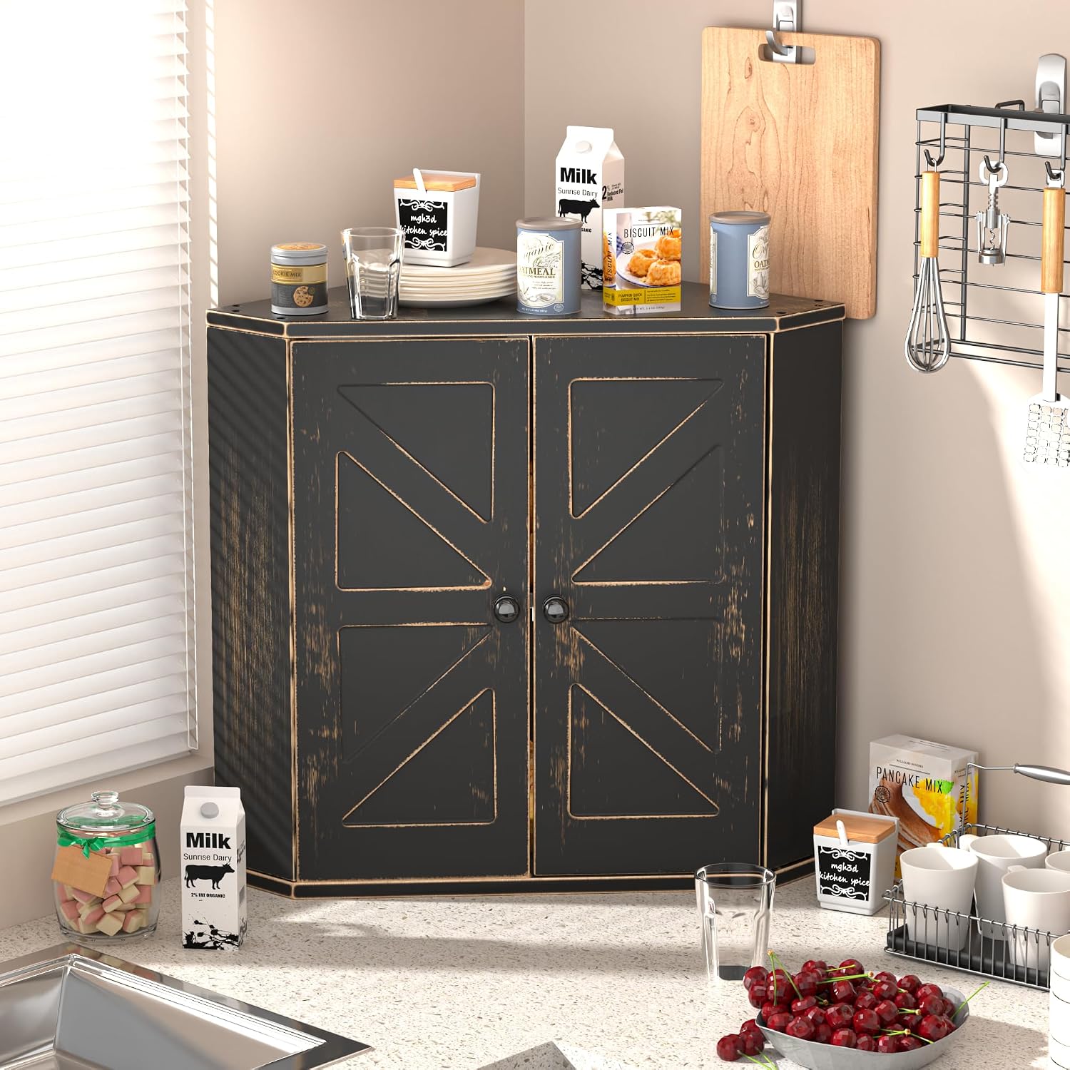 Corner Bread Box for Kitchen Countertop, Storage Container for Homemade Bread, Double Layer BreadBox, Large Capacity
