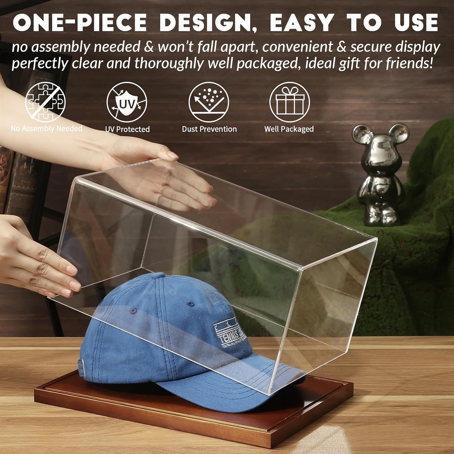 Hat Display Case, Clear Acrylic Baseball Cap Display Box Stand, UV Protection Signed Hat Transparent Showcase with