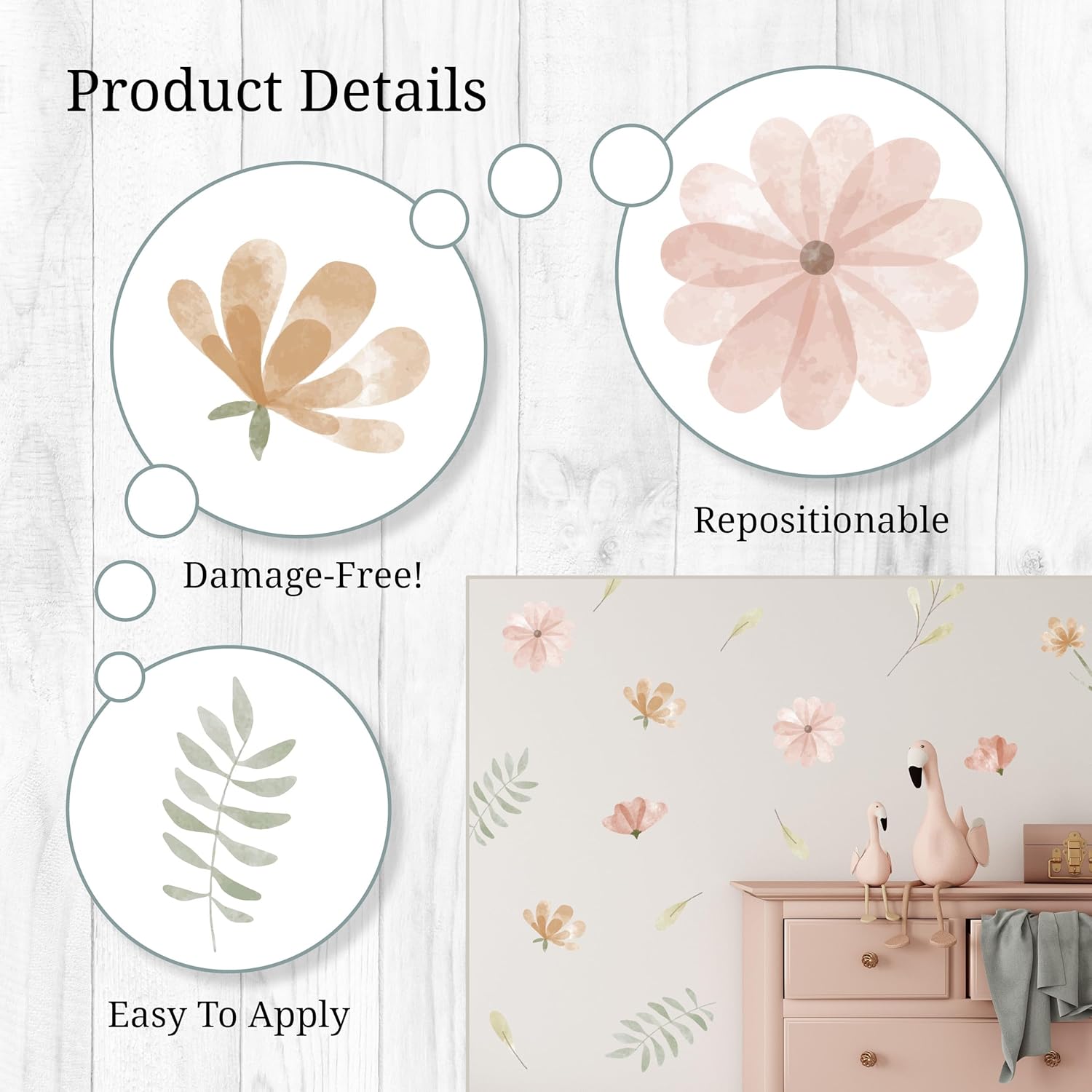 Watercolor Flower Wall Decals / Watercolor Boho Flowers / Set of 16