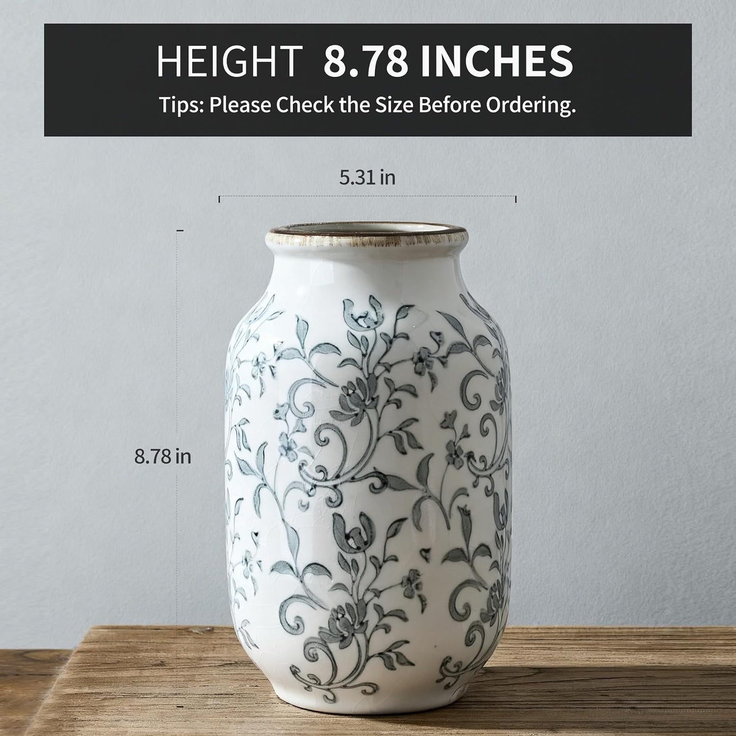 Ceramic Vintage Vase / 18049-gray / 8.78 Inch