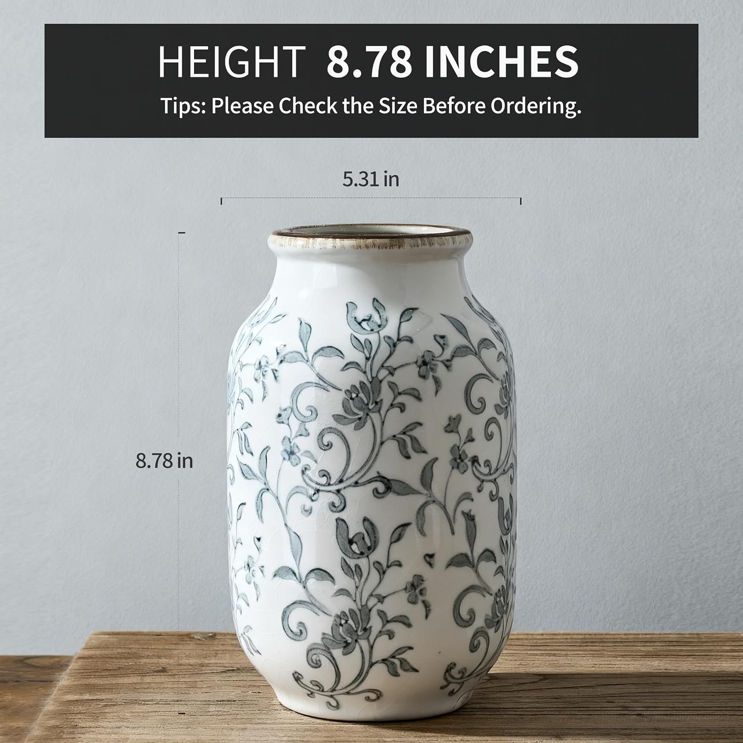 Ceramic Vintage Vase / 18049-gray / 8.78 Inch