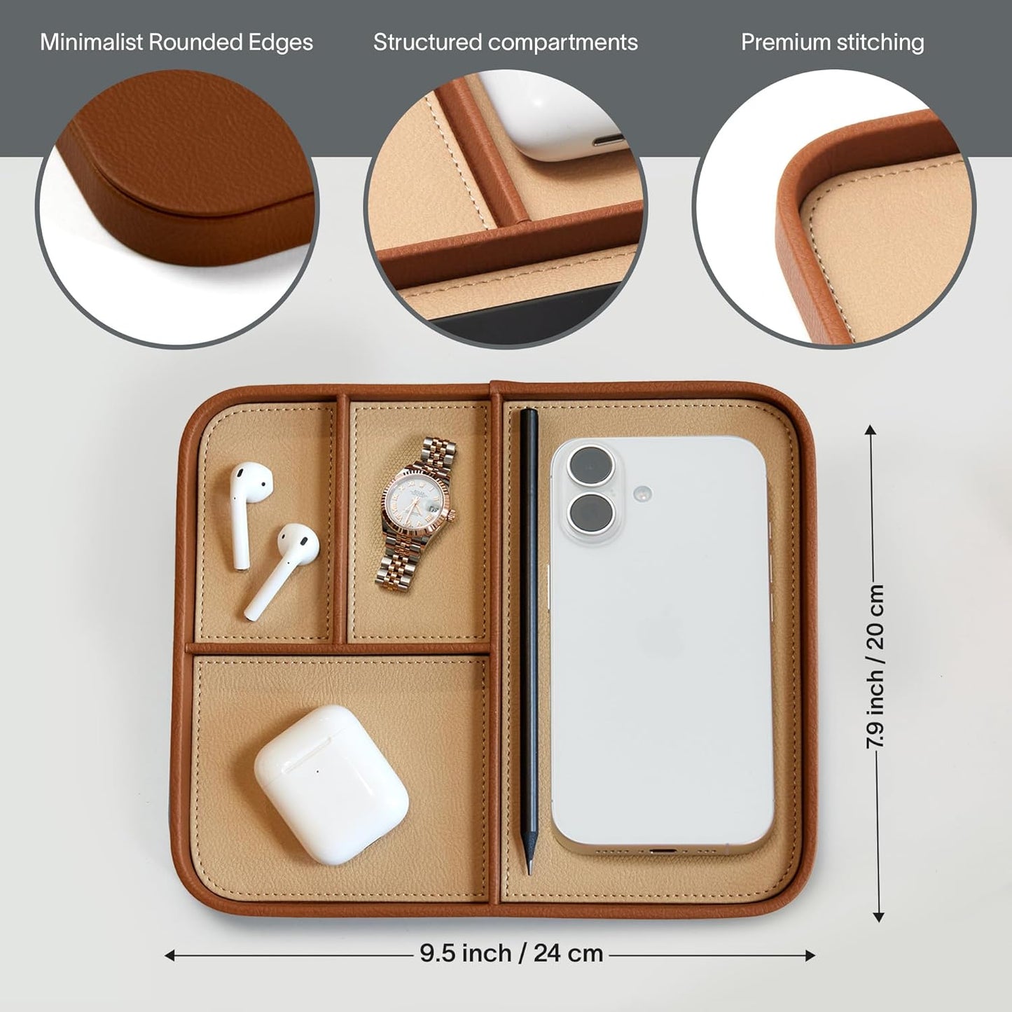 Nordik Leather Valet Tray / Sand Brown / 9.5 x 7.9