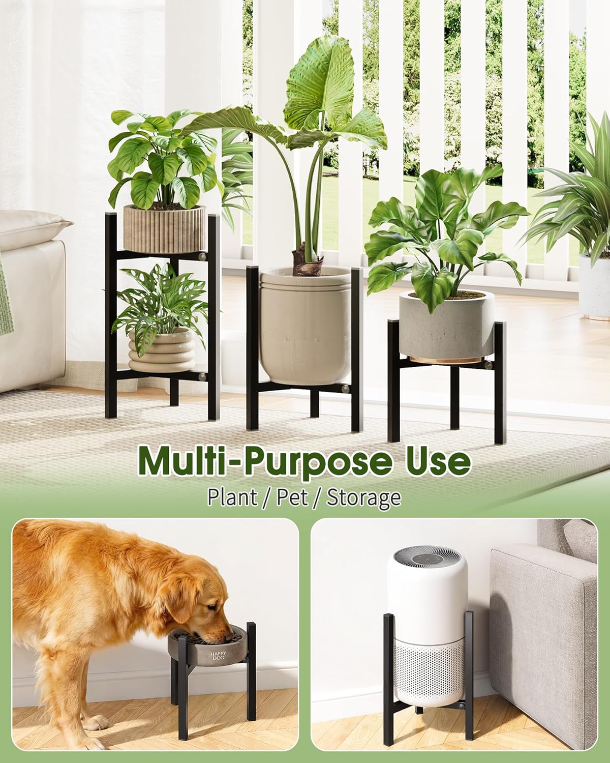 3 Pack Plant Stand Indoor Adjustable, Metal Modern Indoor Plant Stand, Heavy Duty Single Plant Stands Outdoor Corner