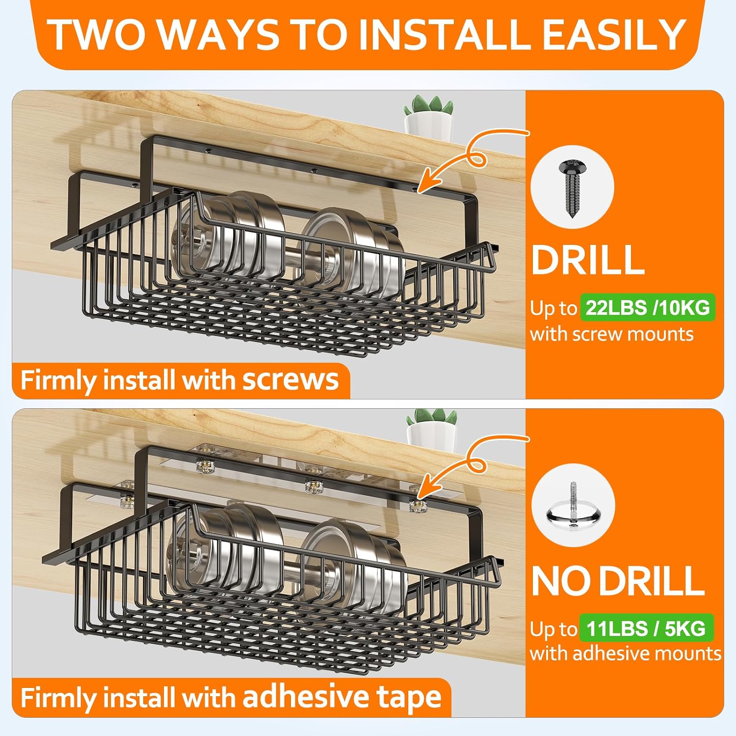 ENONCI Under Desk Drawer Slide Out No Drill Metal Storage Cabinet | Shelf Storage Basket Cabinet, Under Table Drawer