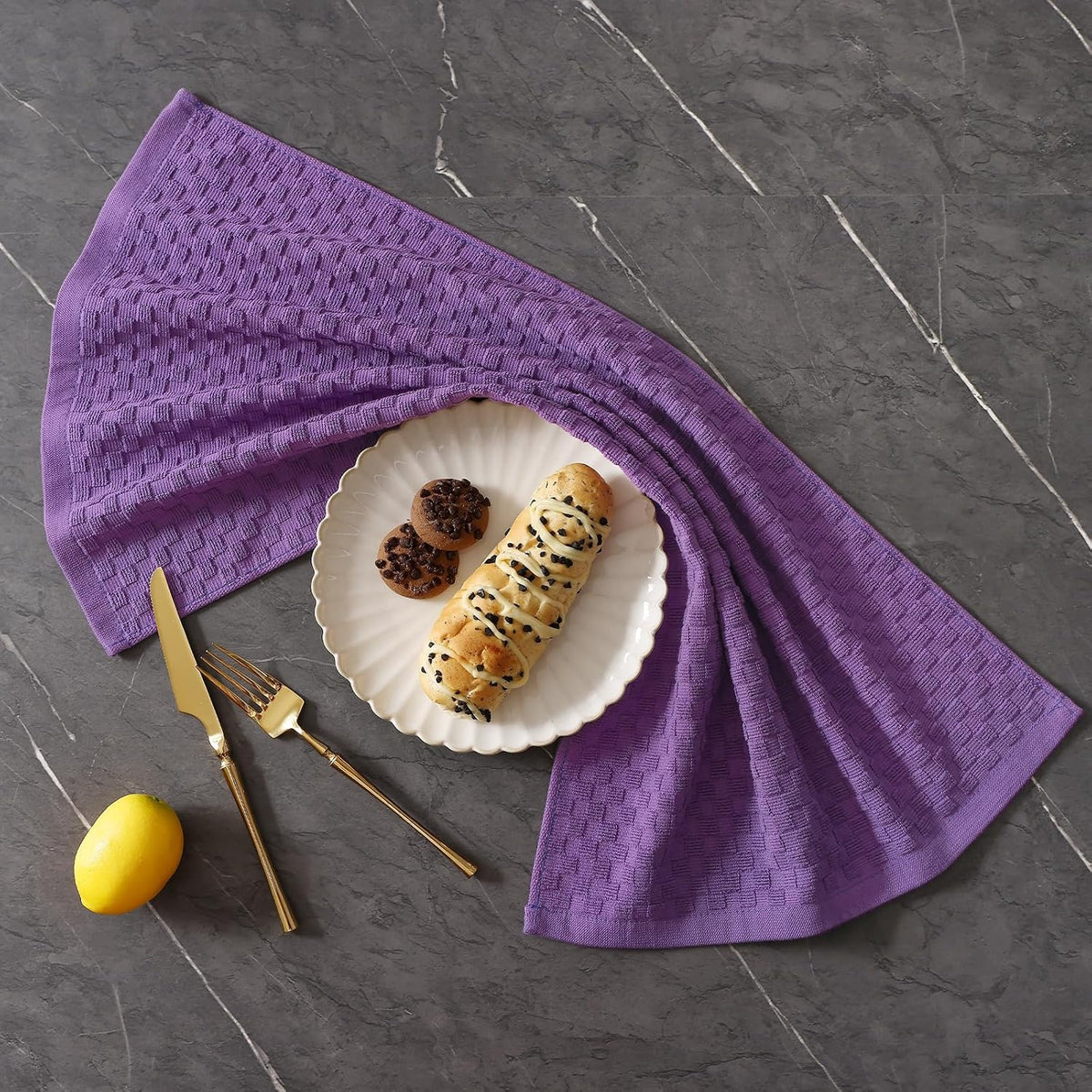 Homaxy 100% Cotton Terry Kitchen Towels(15" x 25", 12 Pack), Purple | Soft and Super Absorbent Dish Towels, 380 GSM