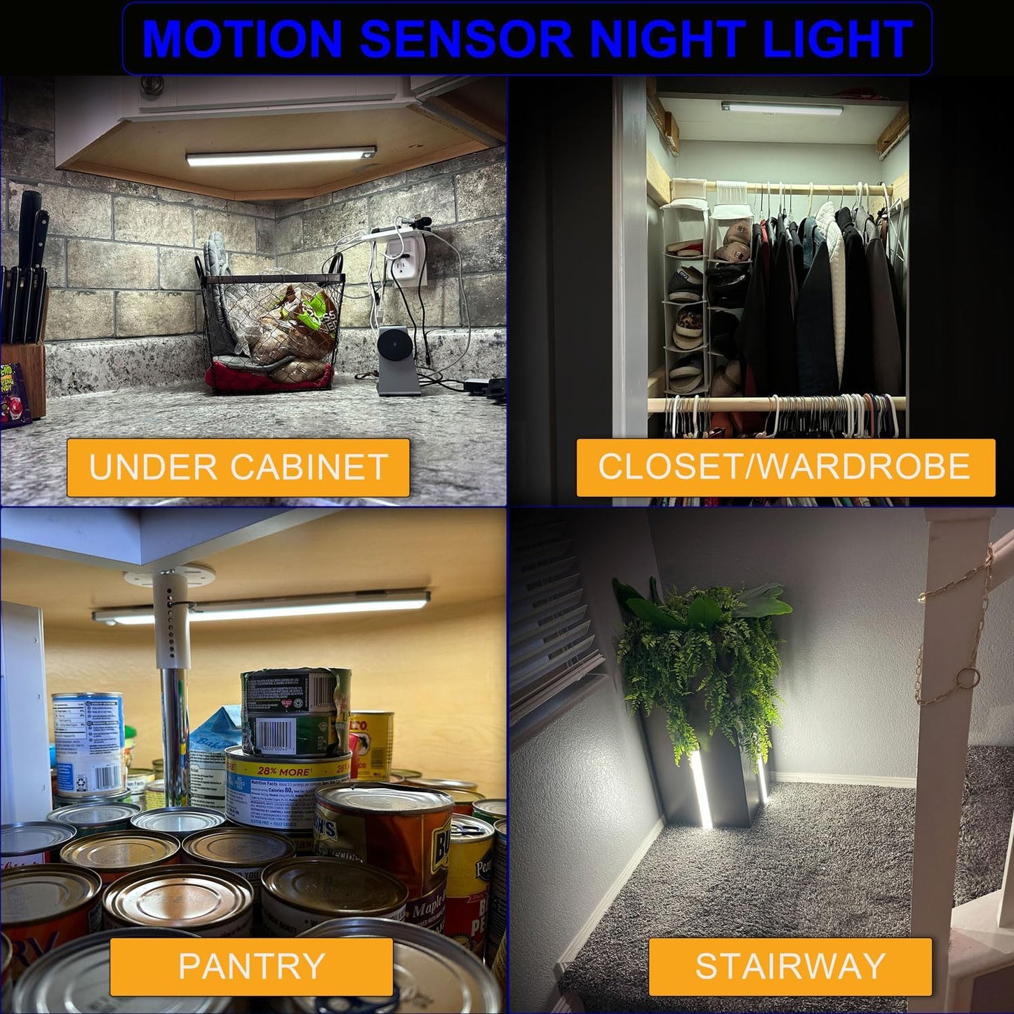 Rechargeable 2 Pack Bright 40LED Motion Sensor Activated Night Light for Closet, Kitchen Counter, Battery Operated