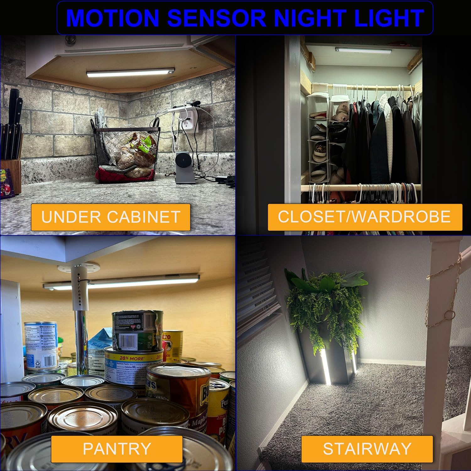 Rechargeable 2 Pack Bright 40LED Motion Sensor Activated Night Light for Closet, Kitchen Counter, Battery Operated