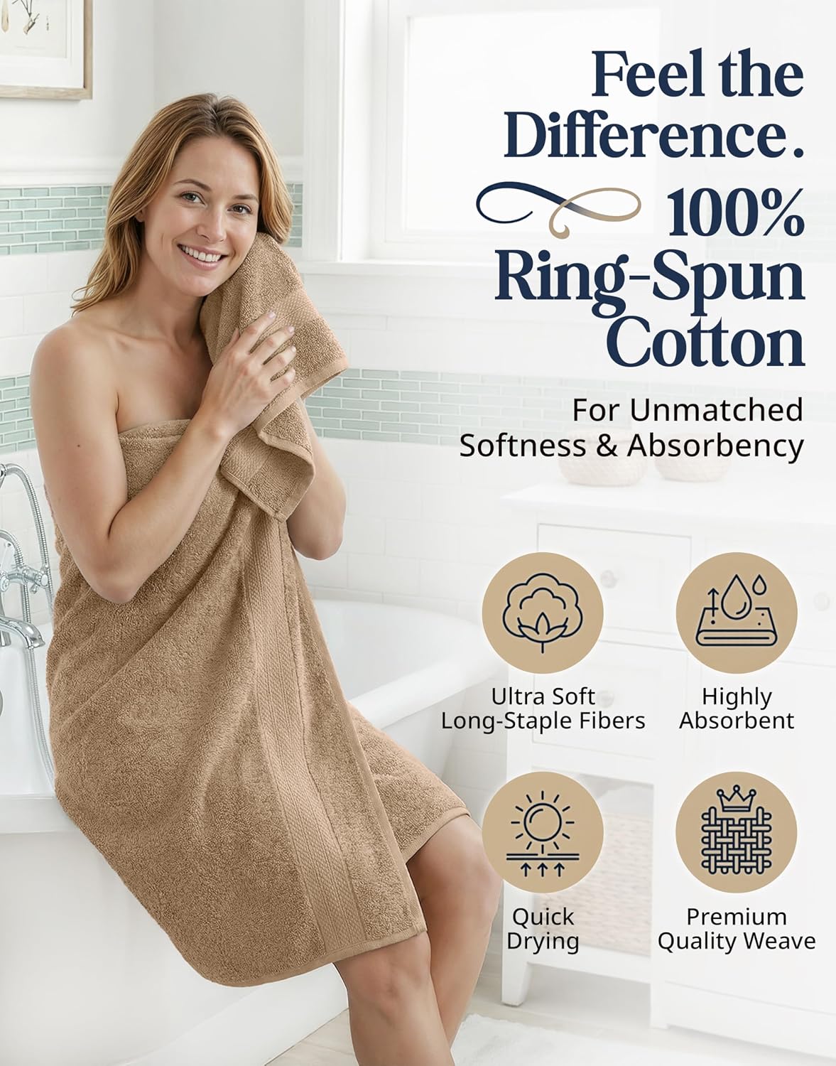LANE LINEN Towel Set Quick Dry 100% Cotton 16 Piece Soft Absorbent - Taupe | Towels And Washcloths - Ring-Spun