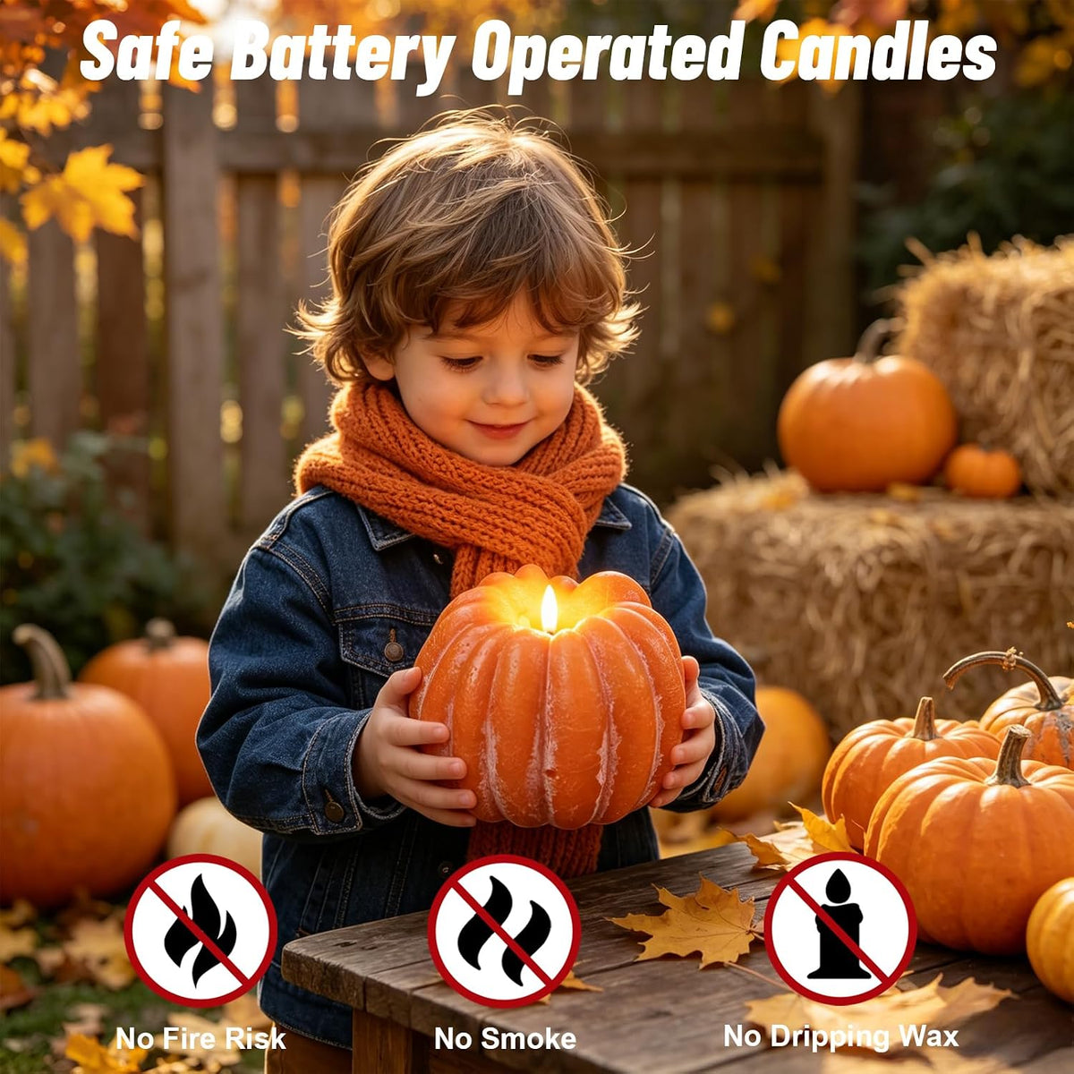 Wondise Orange Fall Decorations Real Wax Pumpkin Candles with Remote Timer | Battery Operated Fall Candles Fall Decor