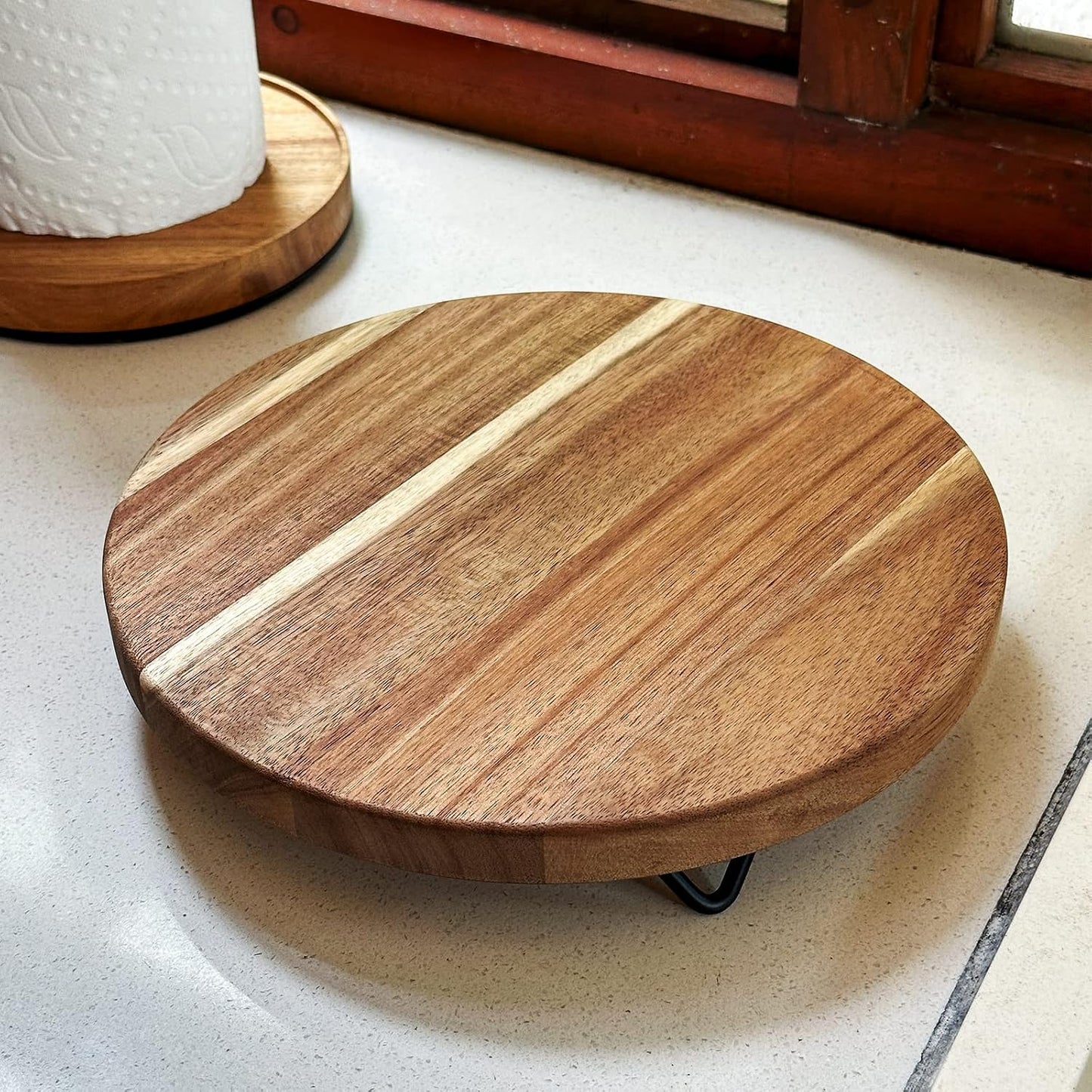 Pedestal Tray / Decorative Round Wood Riser for Display / 10-inch
