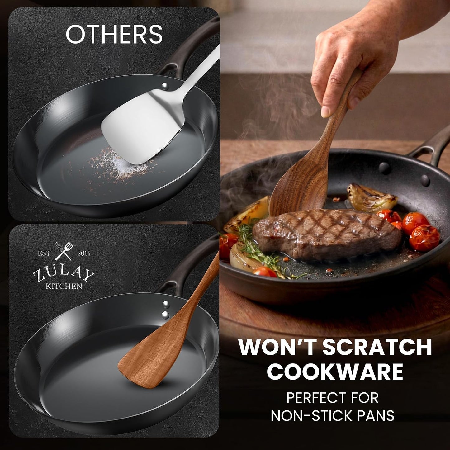 Zulay Kitchen 9-Piece Teak Wood Cooking Utensil Set – Non-Toxic & Non-Stick Safe Wooden Spoons & Kitchen Tools with