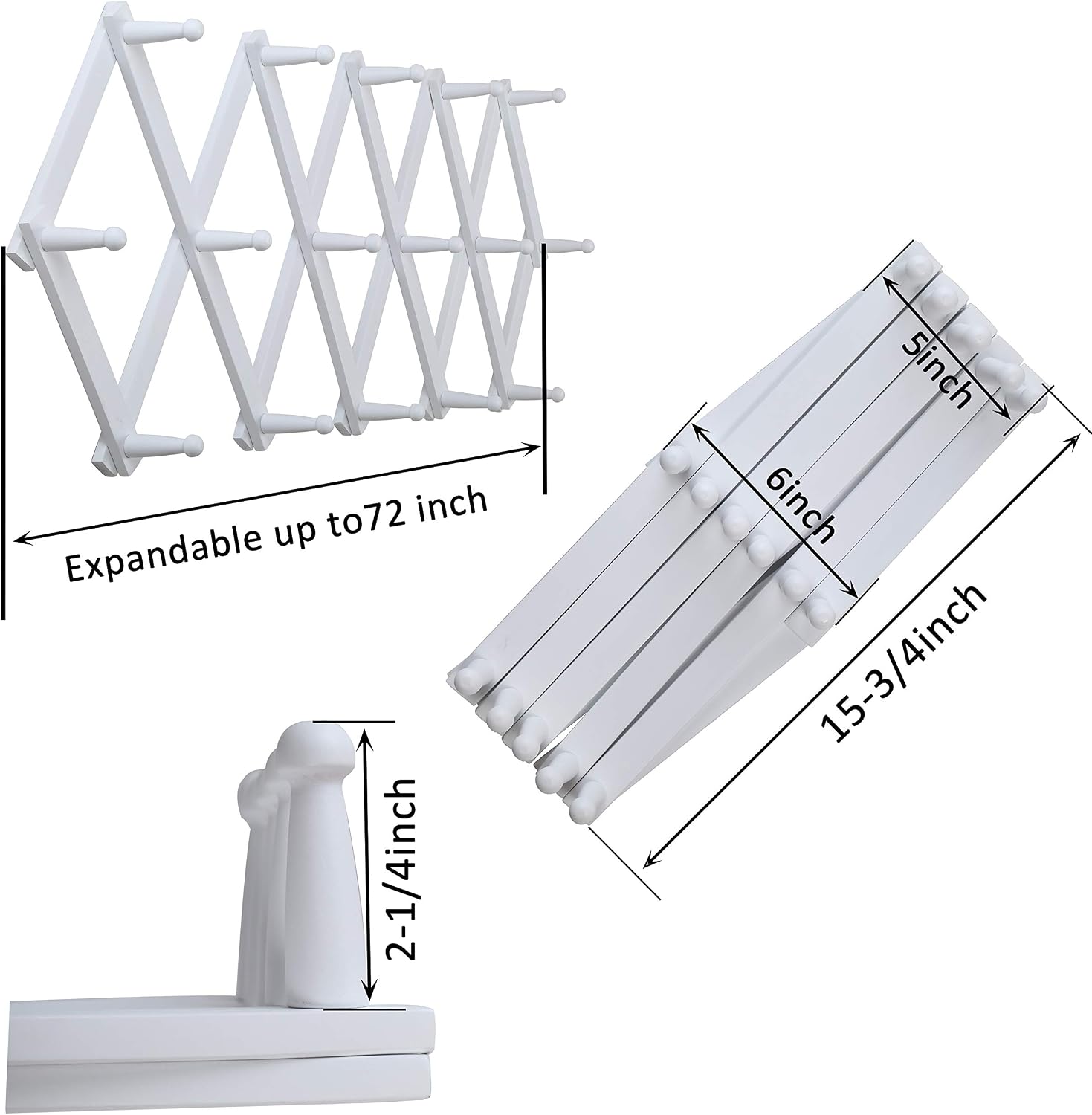 WEBI Accordion Wall Hanger,Expandable Wooden Coat Rack Wall Mounted,Accordion Hat Rack for Wall Rack for Hats,Caps,16