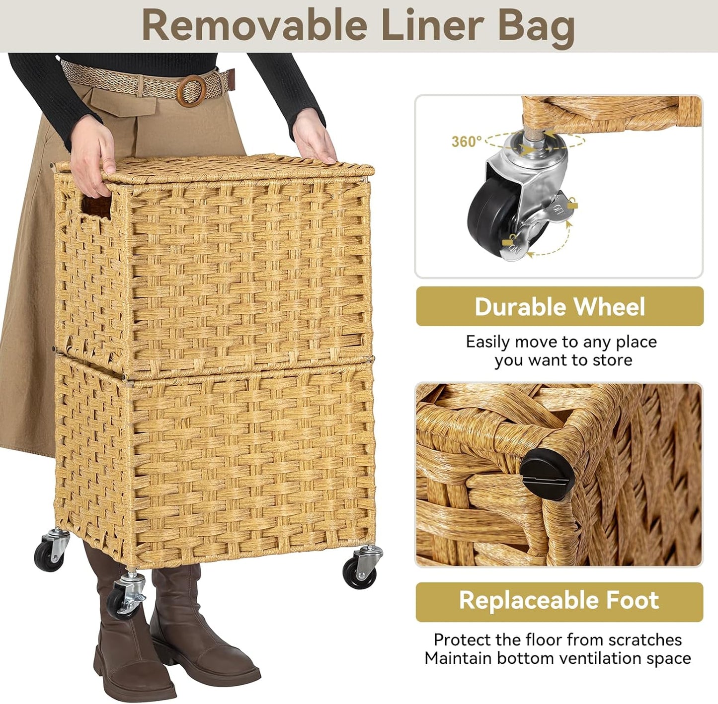 Rolling Laundry Basket / 90l / Yellow