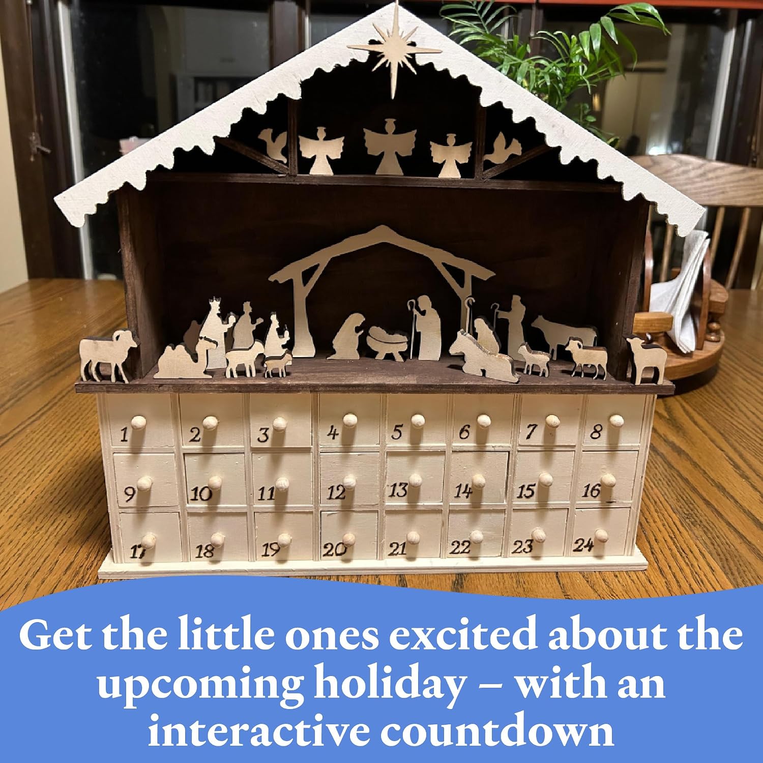 Wooden Winter Advent Calendar 14-1/4 x 14-3/4 Inch, Pack of 2 Craft Christmas Advent Calendar With 24 Empty Drawers, by