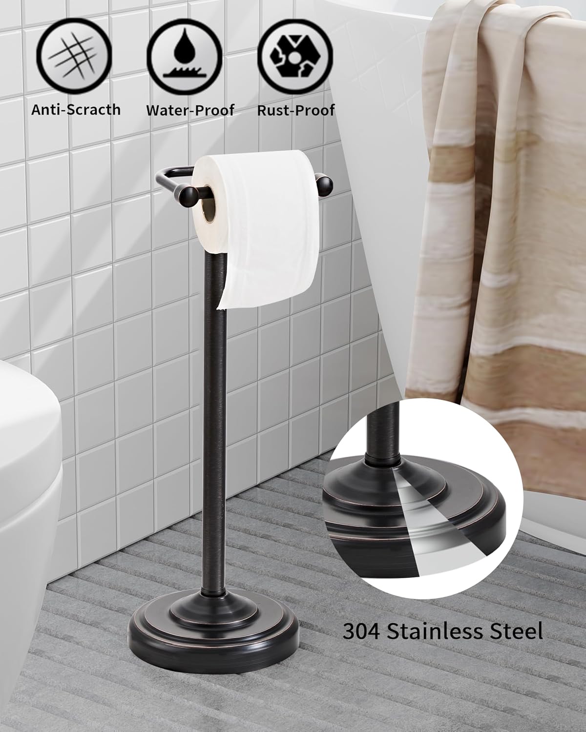 Toilet Paper Holder Stand Oil Rubbed Bronze Stainless Steel | Stable Weighted Base and Post Pivoting Design Easy to