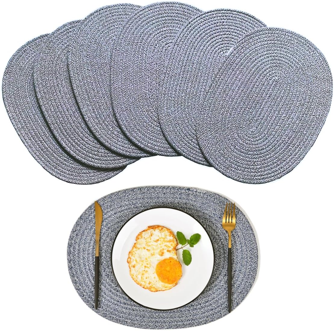 6 Pack Oval Woven Placemats, 12x16 inches Mix Rainbow Oval Plate Charger Cotton Heat Resistant Non-Slip Weave Place