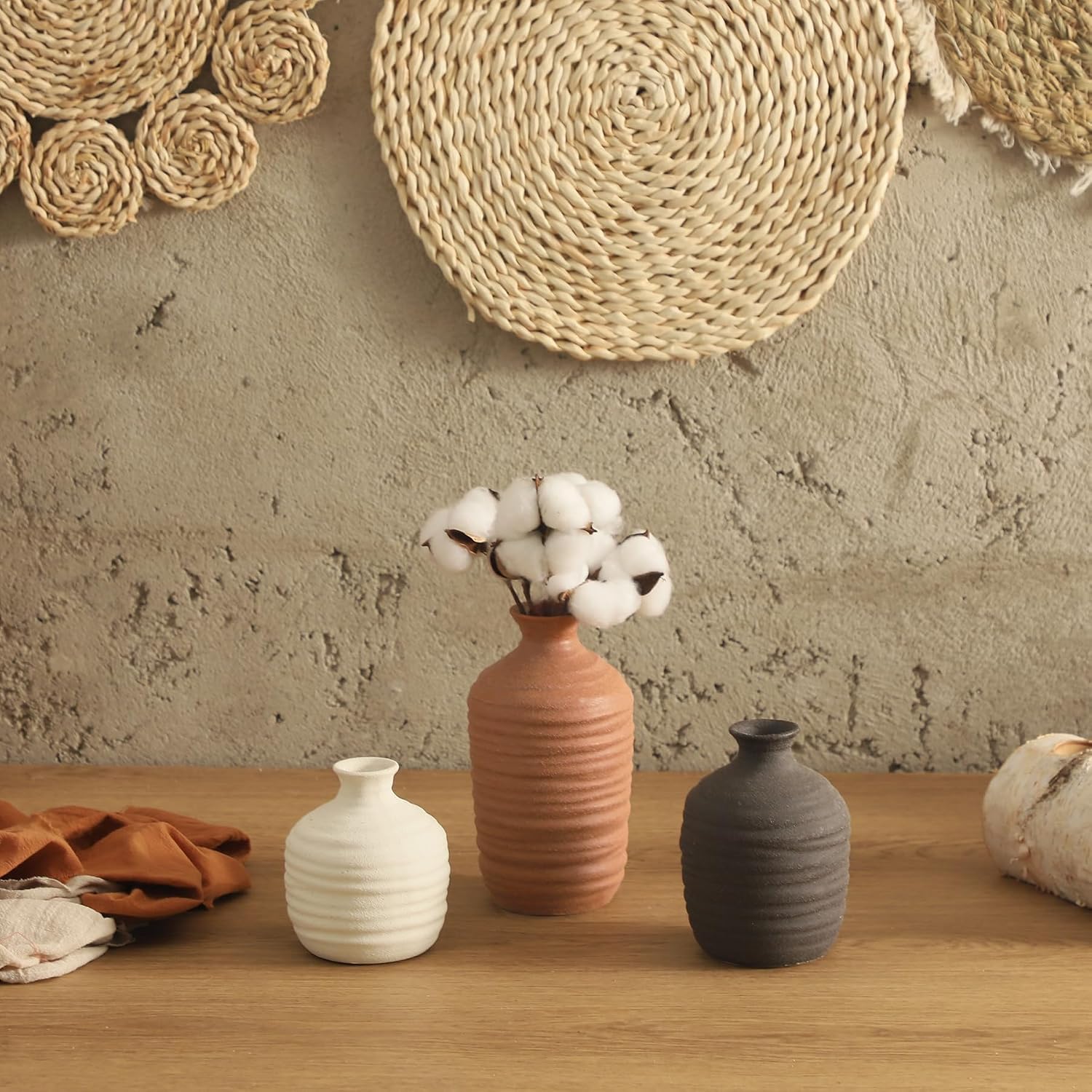 Ceramic Vase Decorative Vase / 03-short-brown / Set of 3