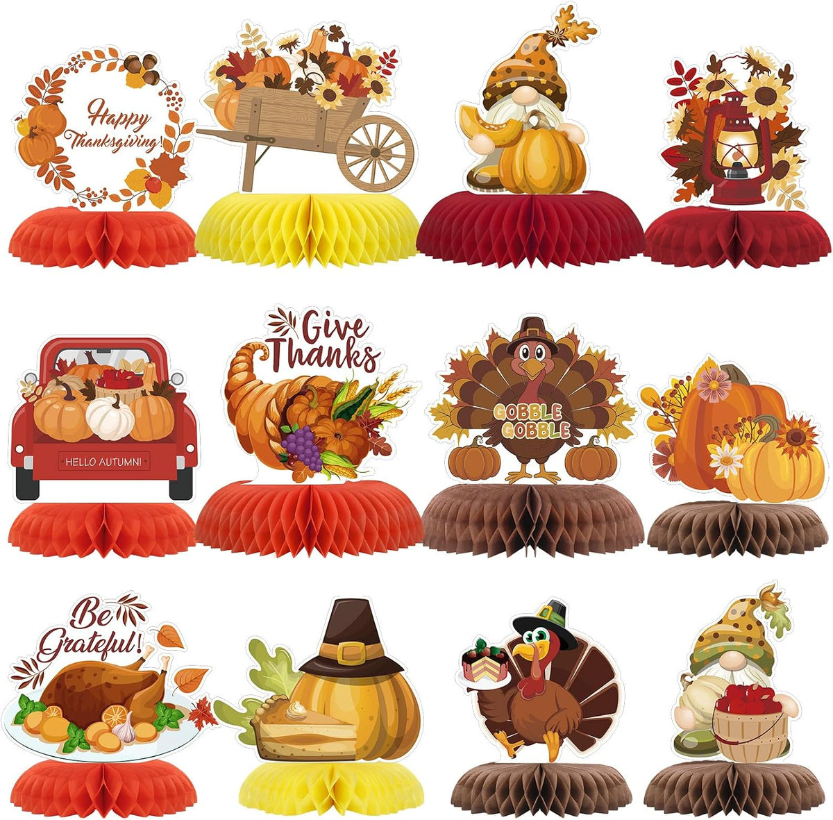 NatNarr 12PCS Thanksgiving Table Decorations Thanksgiving Centerpieces for Tables Autumn Honeycomb Centerpiece Fall Table Toppers Turkey Centerpiece Decor for Birthday Party Supplies