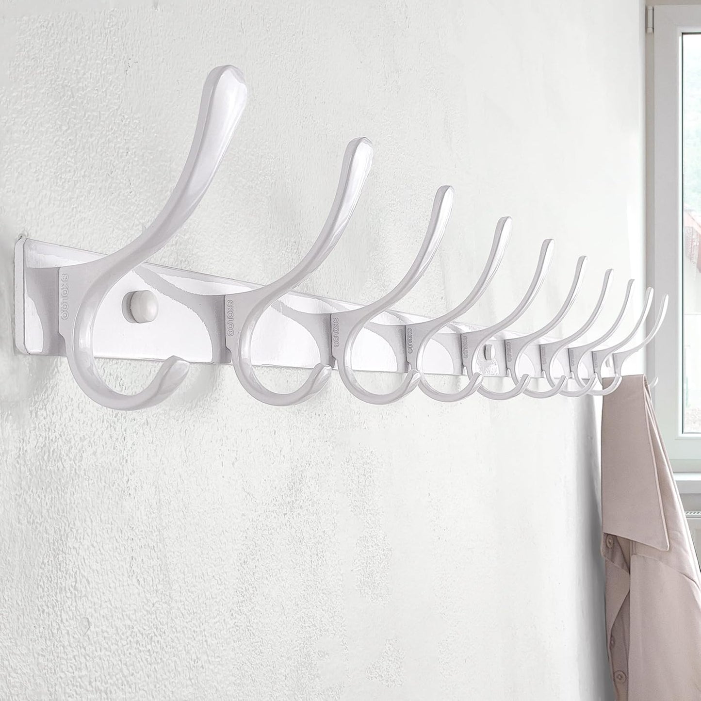 SKOLOO Wall Mounted Coat Rack - 10 Hooks, Heavy Duty, Stainless Steel, Metal Wall Hangers, Sturdy Coat Hooks for