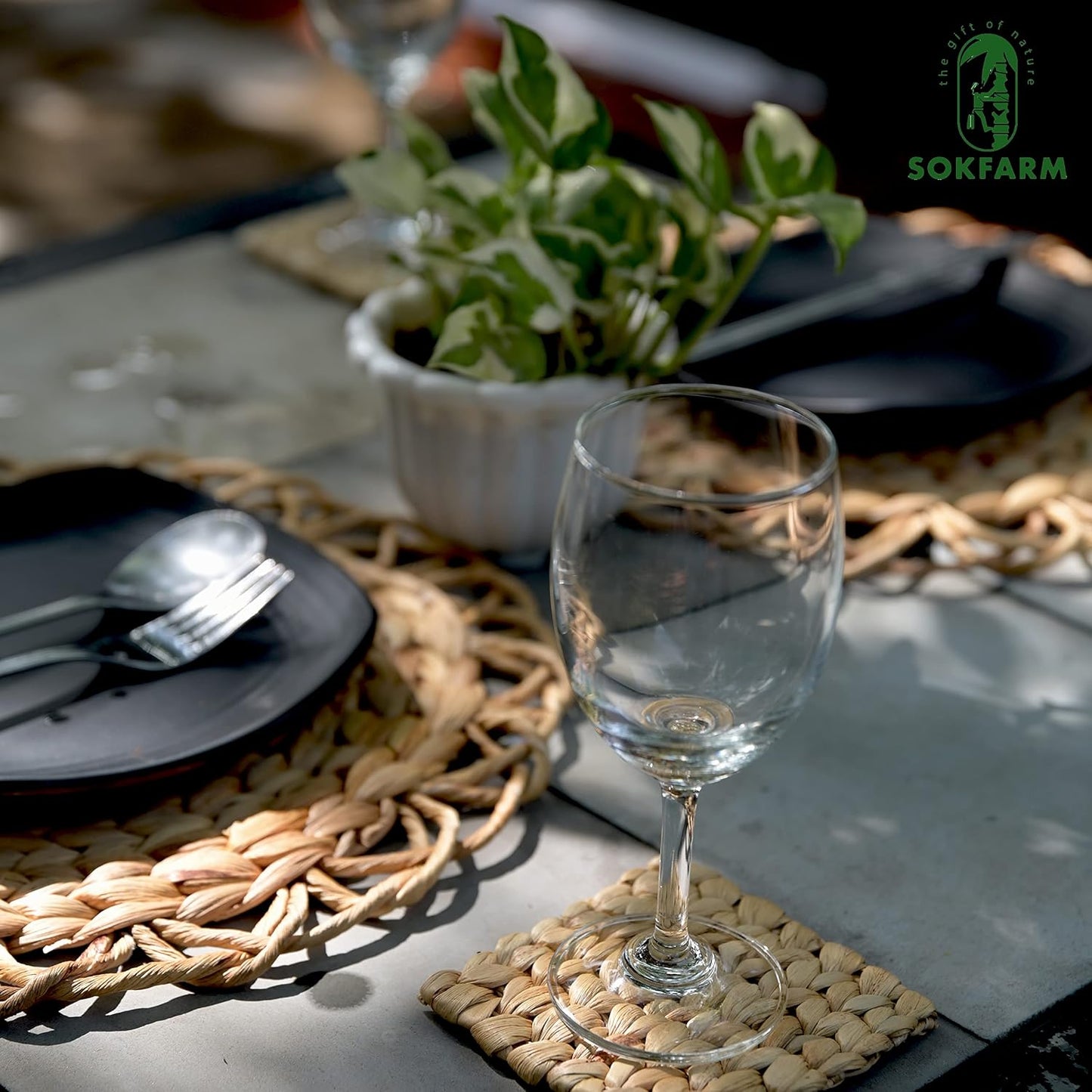 Round Woven Placemats Set of 6, Water Hyacinth Rattan Placemats for Round Table, Plate Chargers for Dinner Plates
