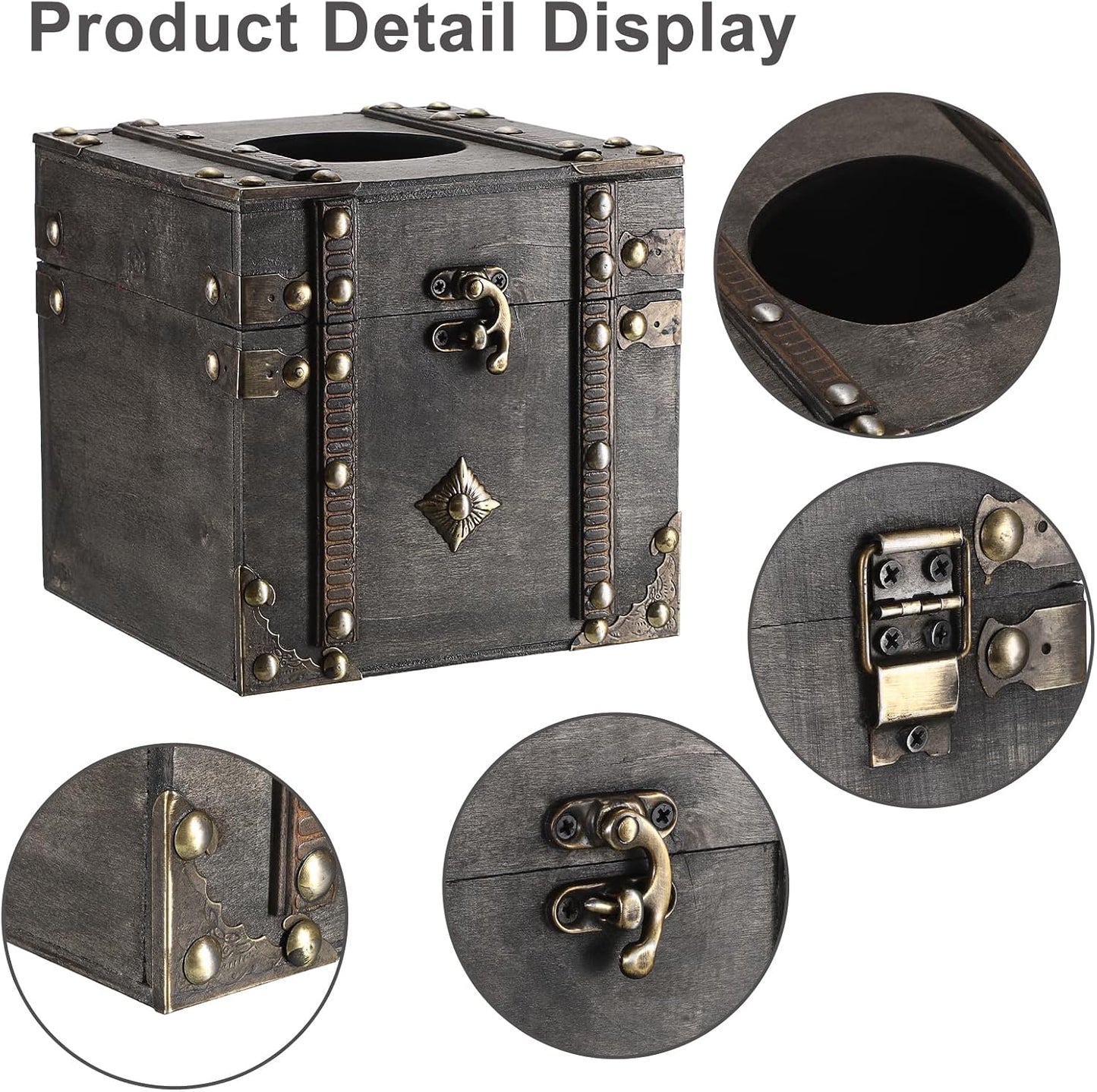 Tissue Box Retro Wood Square Tissue Box Cover Vintage Cube Tissue Box Holder / Grey