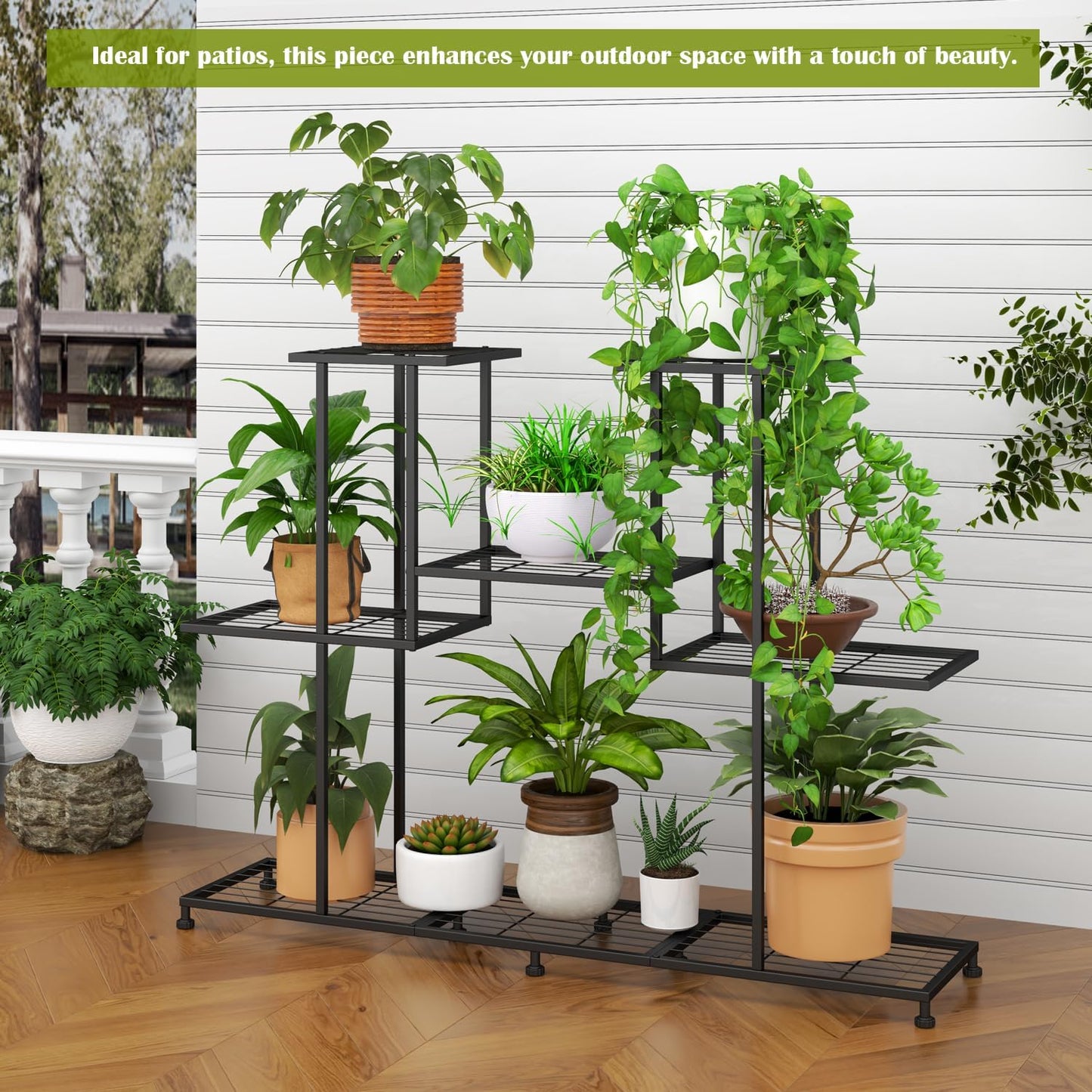 Twhep Metal Plant Stand, 5 Tiers Multifunctional Plant Stands for Indoor Plants, Decorative Black Steel Plant Shelf for