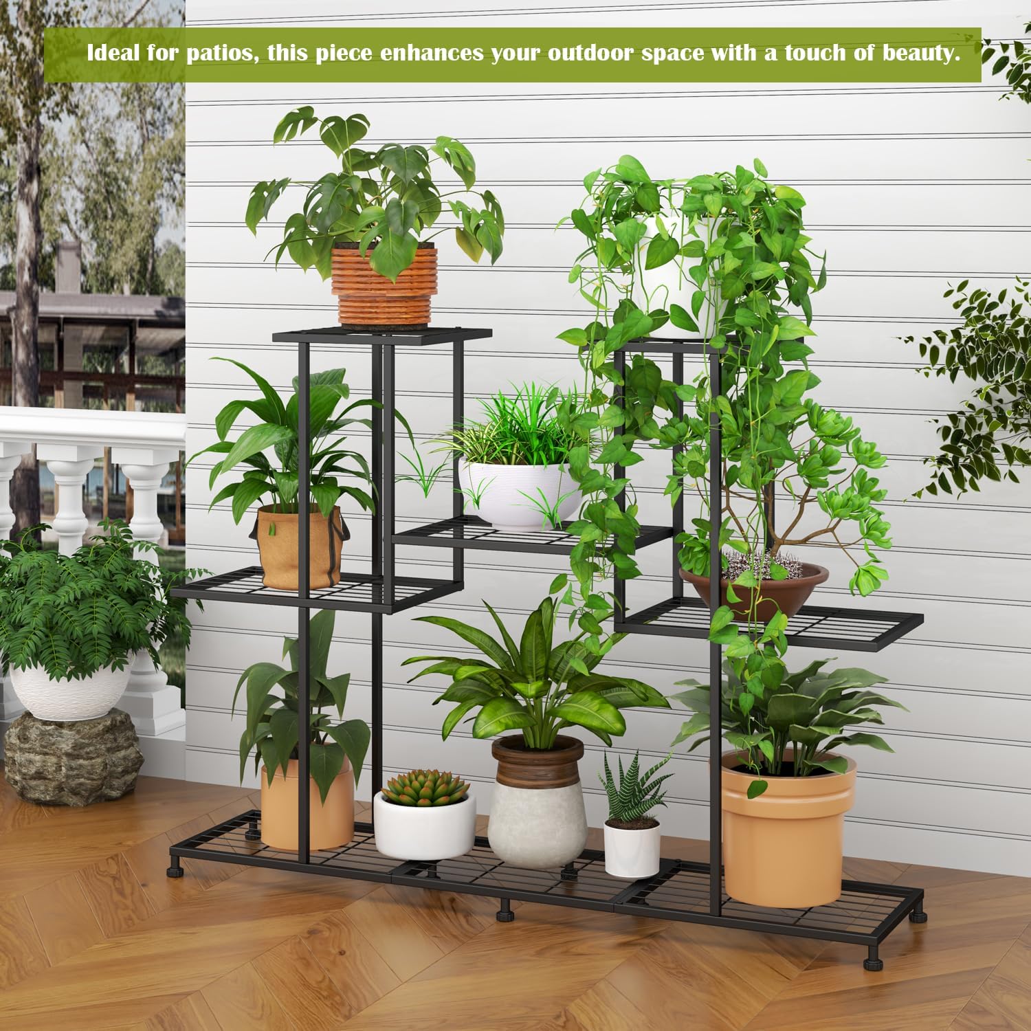 Twhep Metal Plant Stand, 5 Tiers Multifunctional Plant Stands for Indoor Plants, Decorative Black Steel Plant Shelf for