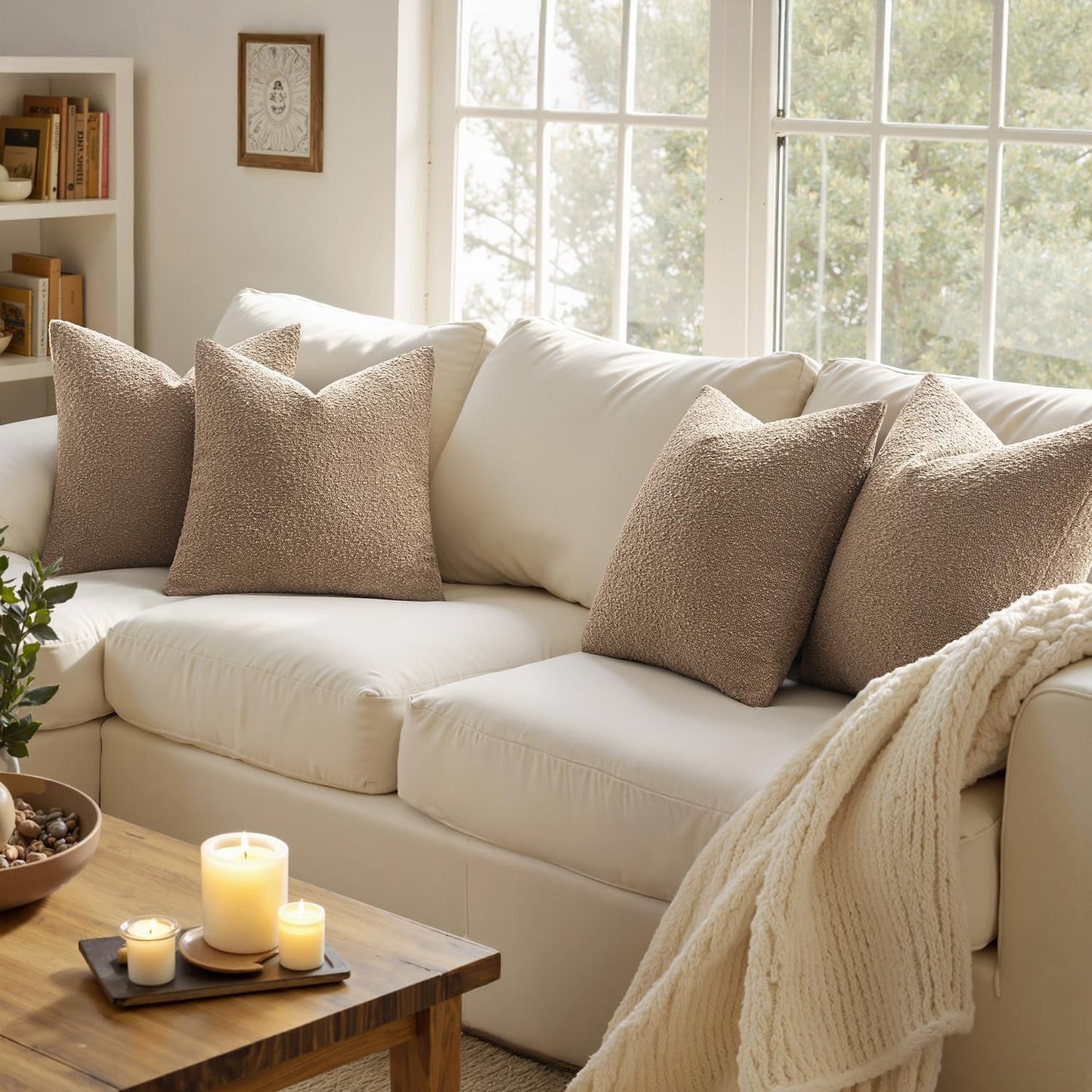 Decorative Textured Boucle Throw Pillow Covers Accent Solid Pillow / 18 x 18 / Camel / Set of 4
