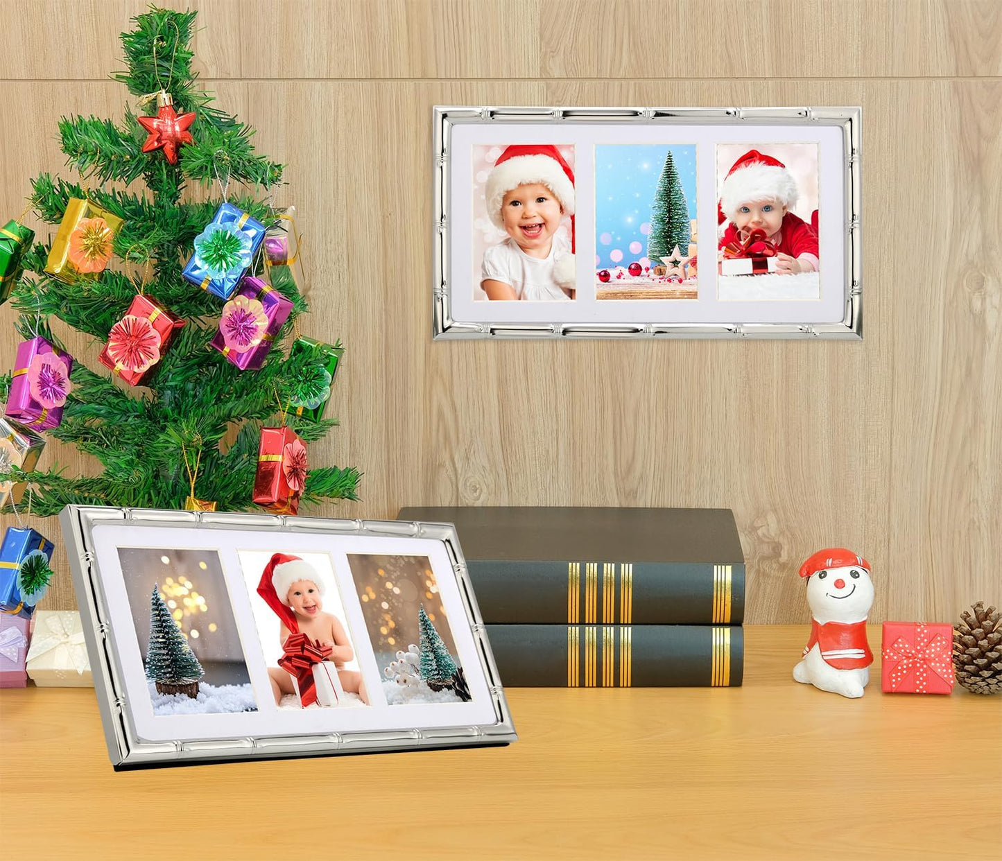 YiPinYin 3-2x3'' Silver Multi Metal Picture Frames 3 setion frame 2pack, Bamboo Detail Silver Plated Nurse Photo Frames