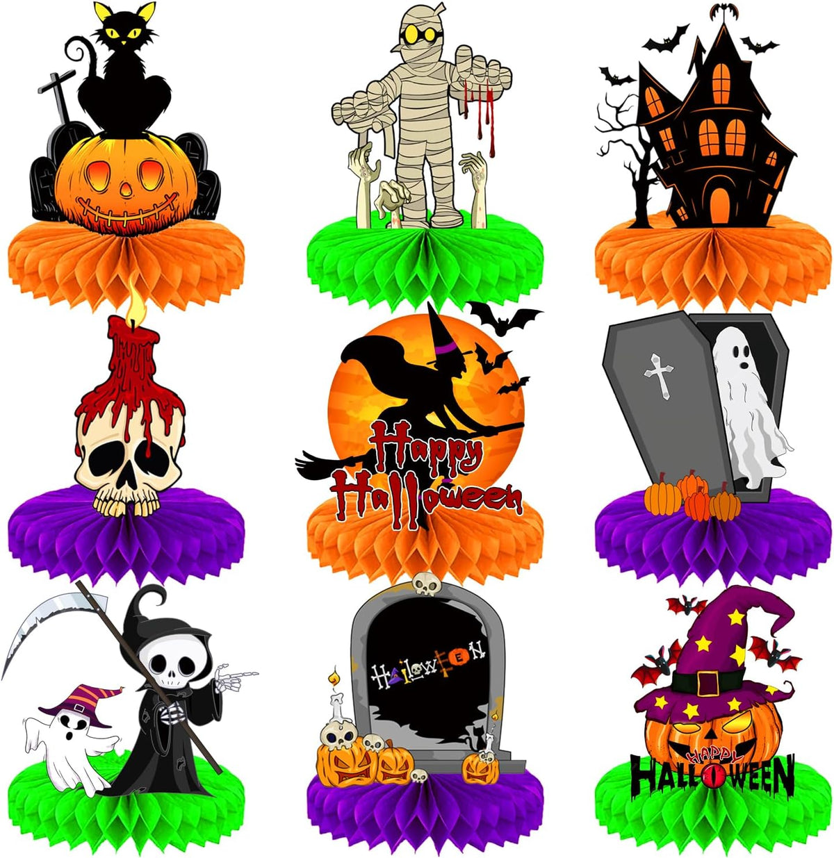 Halloween Table Decorations, 9 Pcs Honeycomb Centerpieces