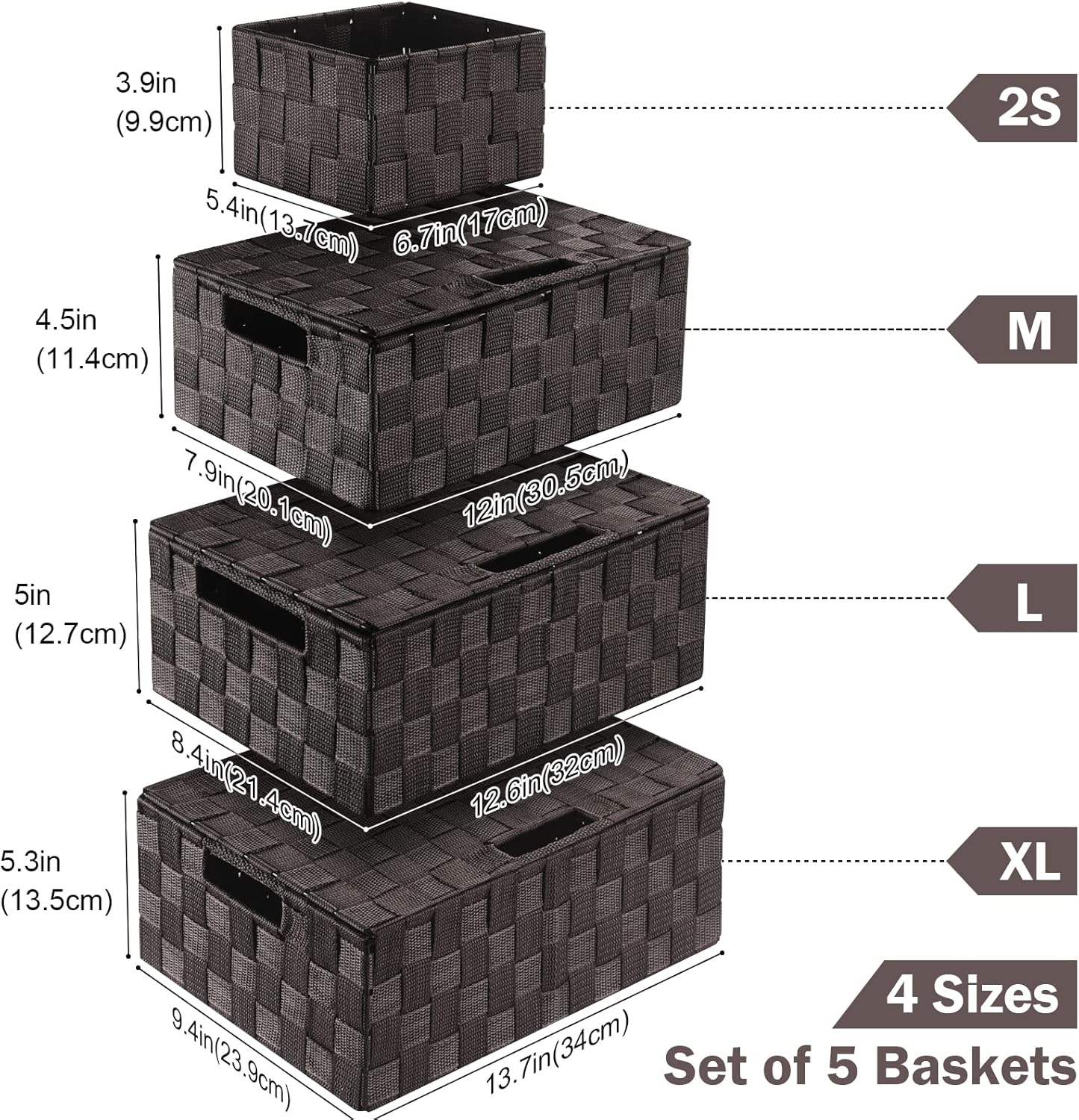 Storage Baskets / Gift Small Basket / Brown / with Lids / Set of 5