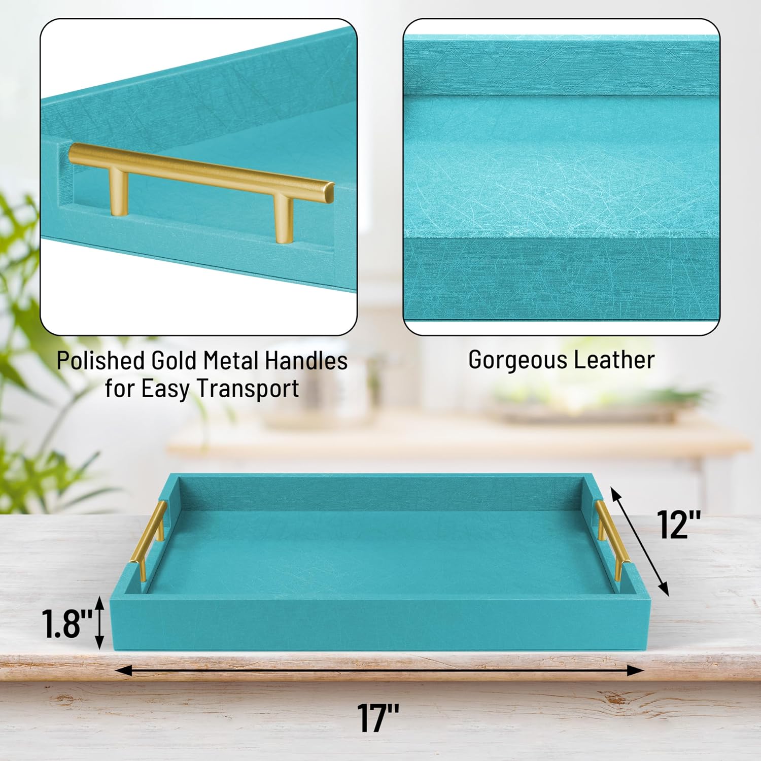 Wood Serving Tray / Blue / 17 x 12 x 1.8