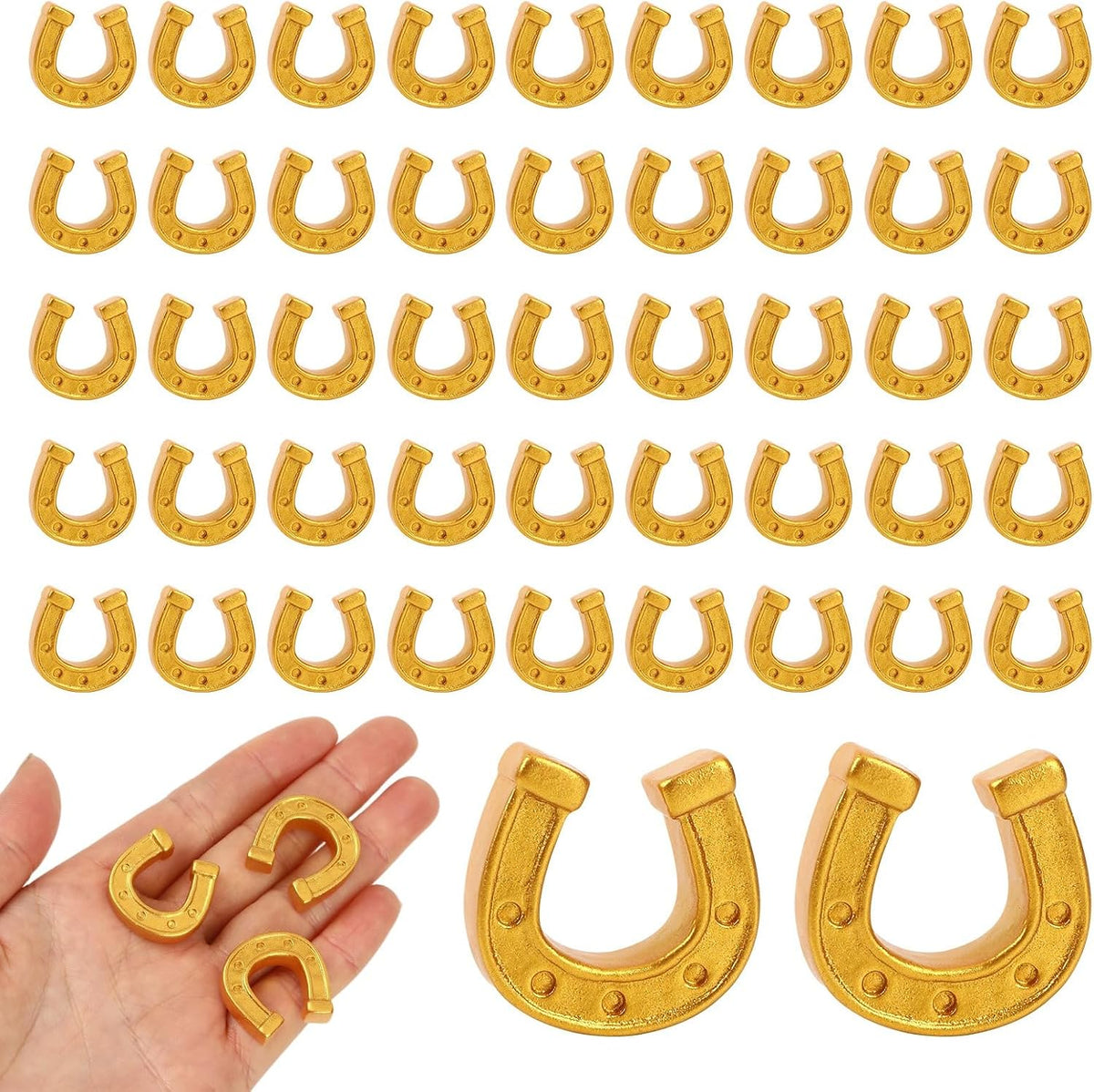 JUNEBRUSHS 50 Pcs Gold Mini Resin Horseshoe Ornamentsfor Party, DIY Crafts