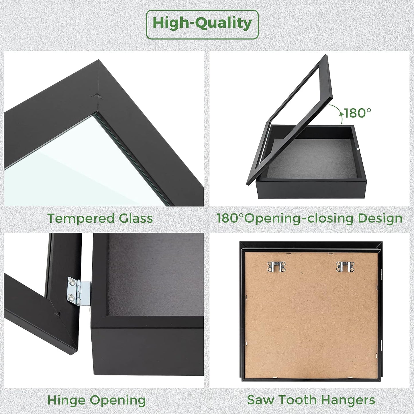 Frametory 11x11 Shadow Box Frame Display Case, 2-inch Depth (Black) | Strengthened Glass Cover, Display Box for Wall